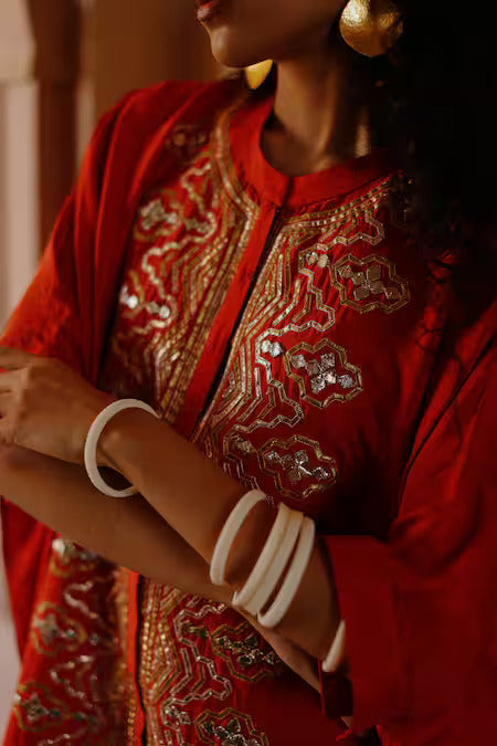 Orange Gota Hand Embroidered Kaftan