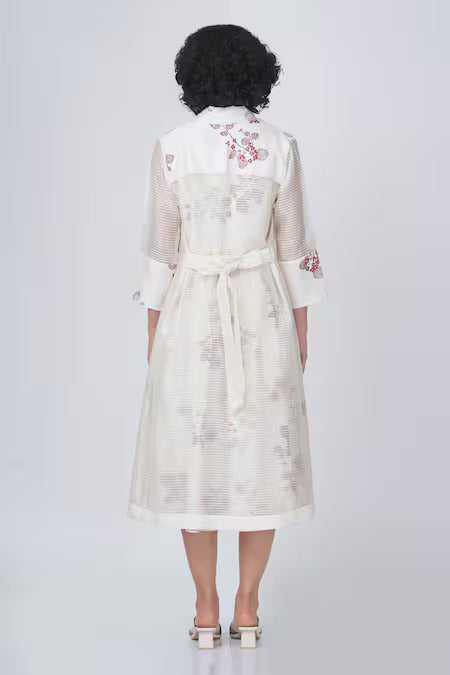 Ivory Sakura V Neck Floral Dress And Jacket Set