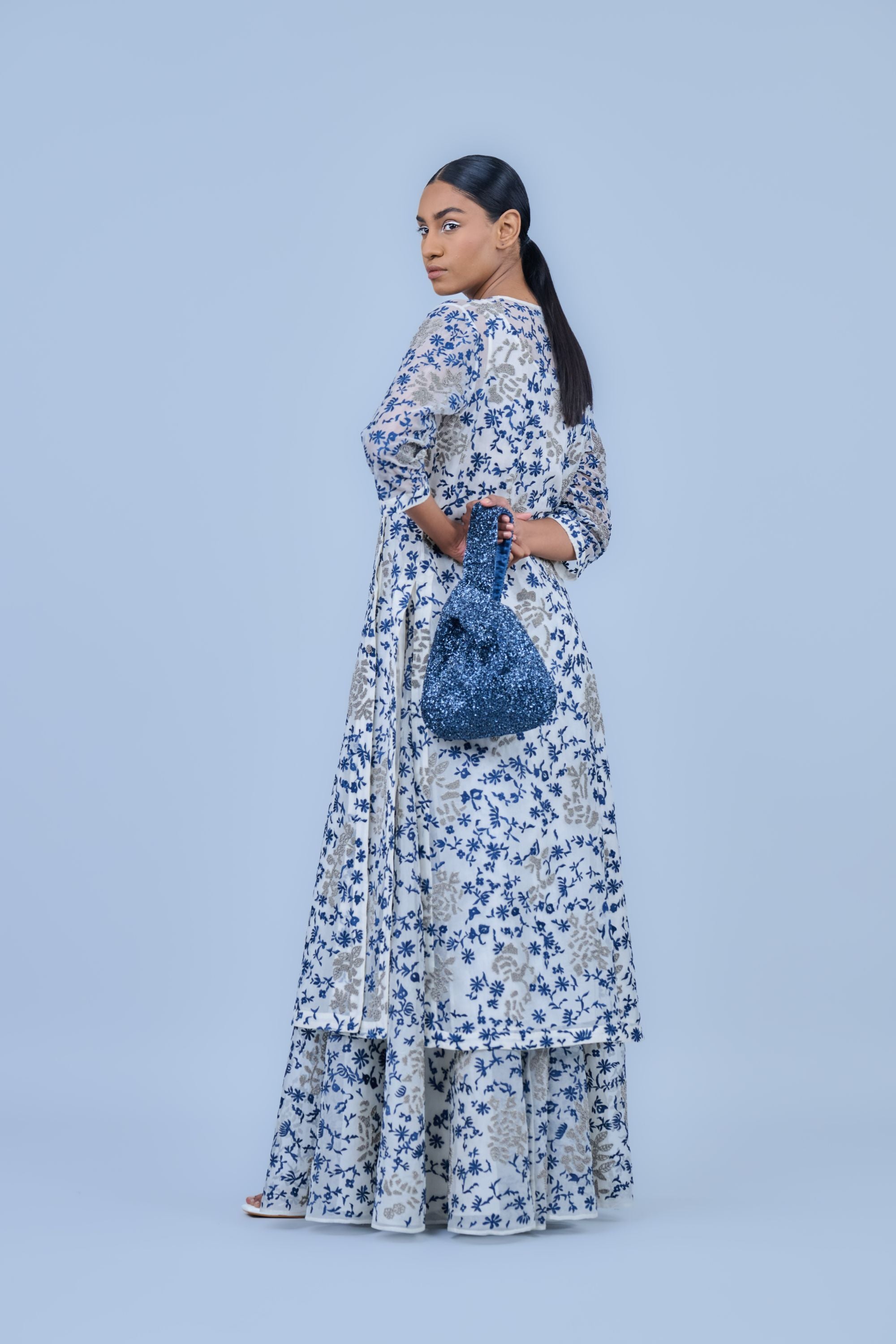 Ecru Spc Slv Silk Organza Skirt