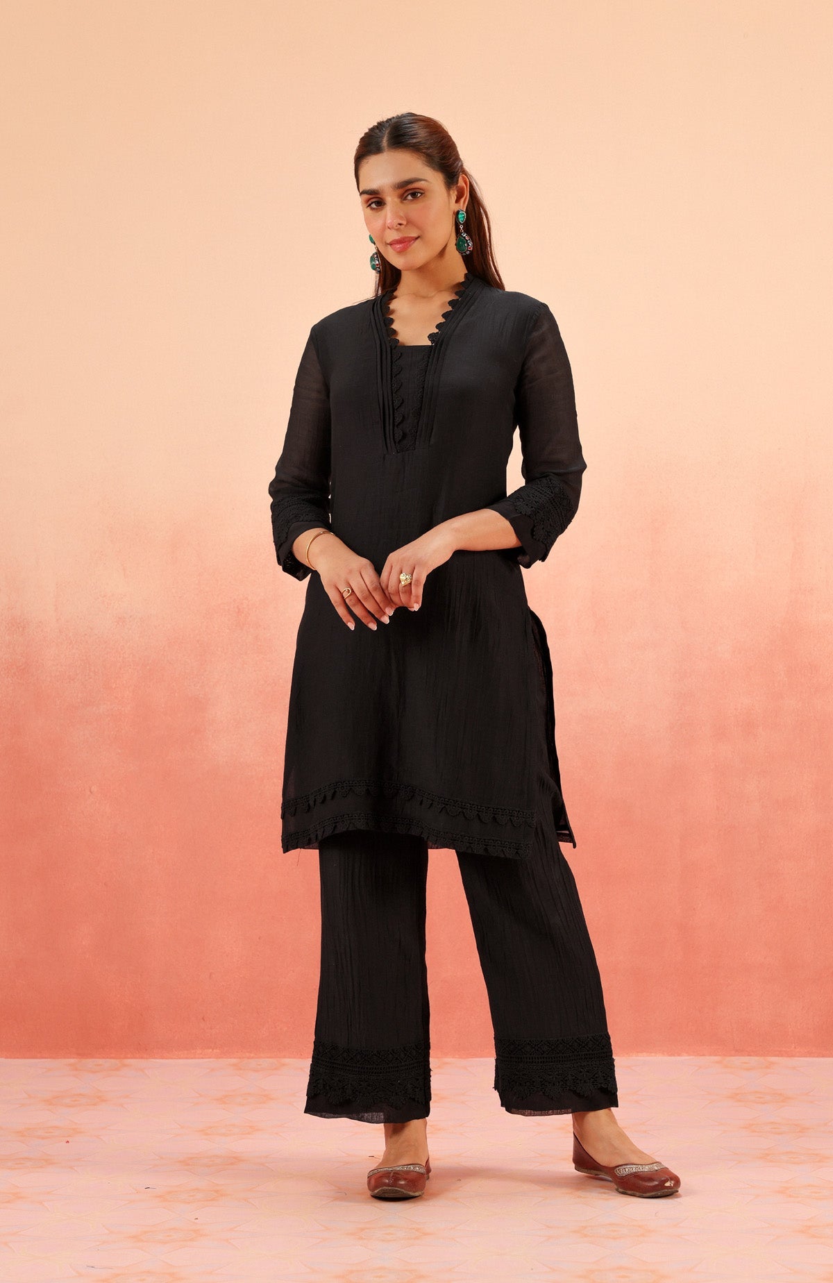 MAYA BLACK COTTON SILK CHANDERI KURTA SET