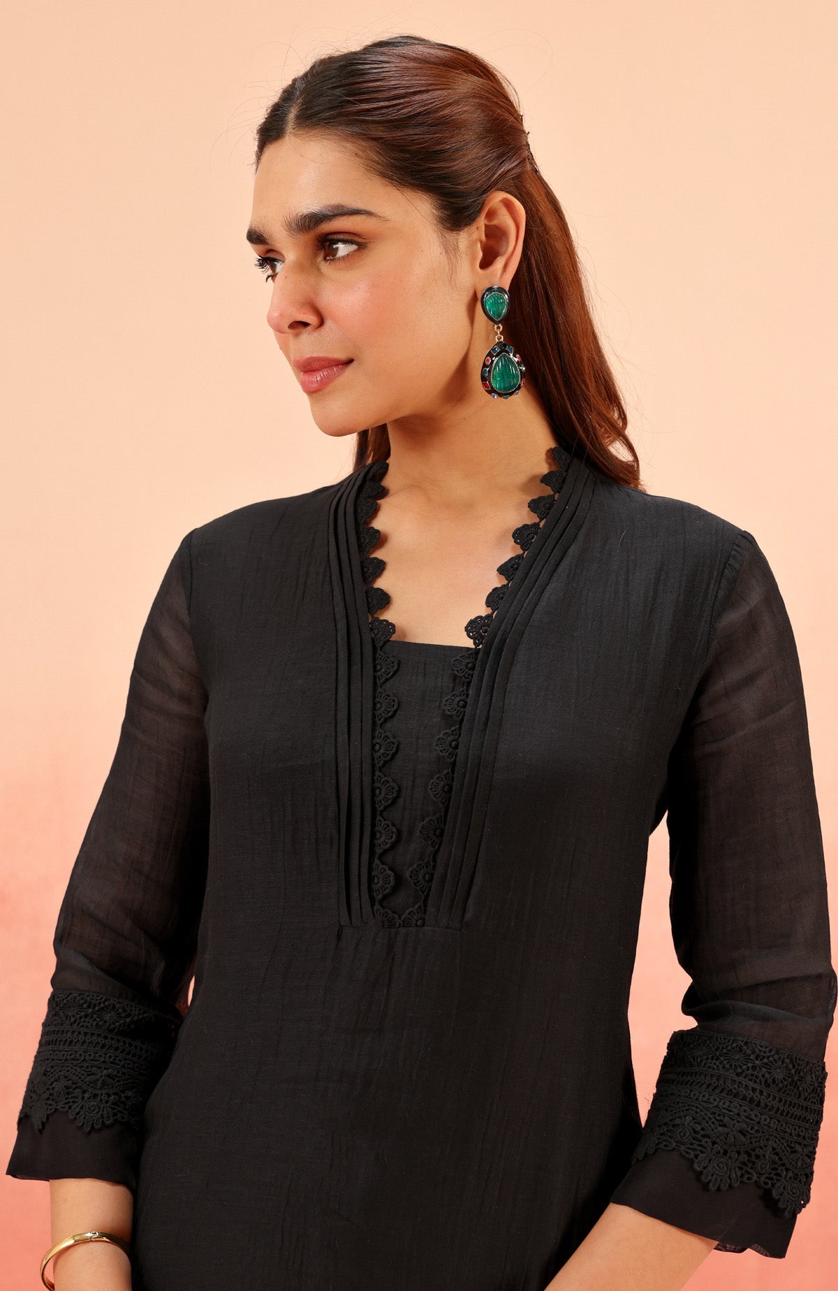MAYA BLACK COTTON SILK CHANDERI KURTA SET