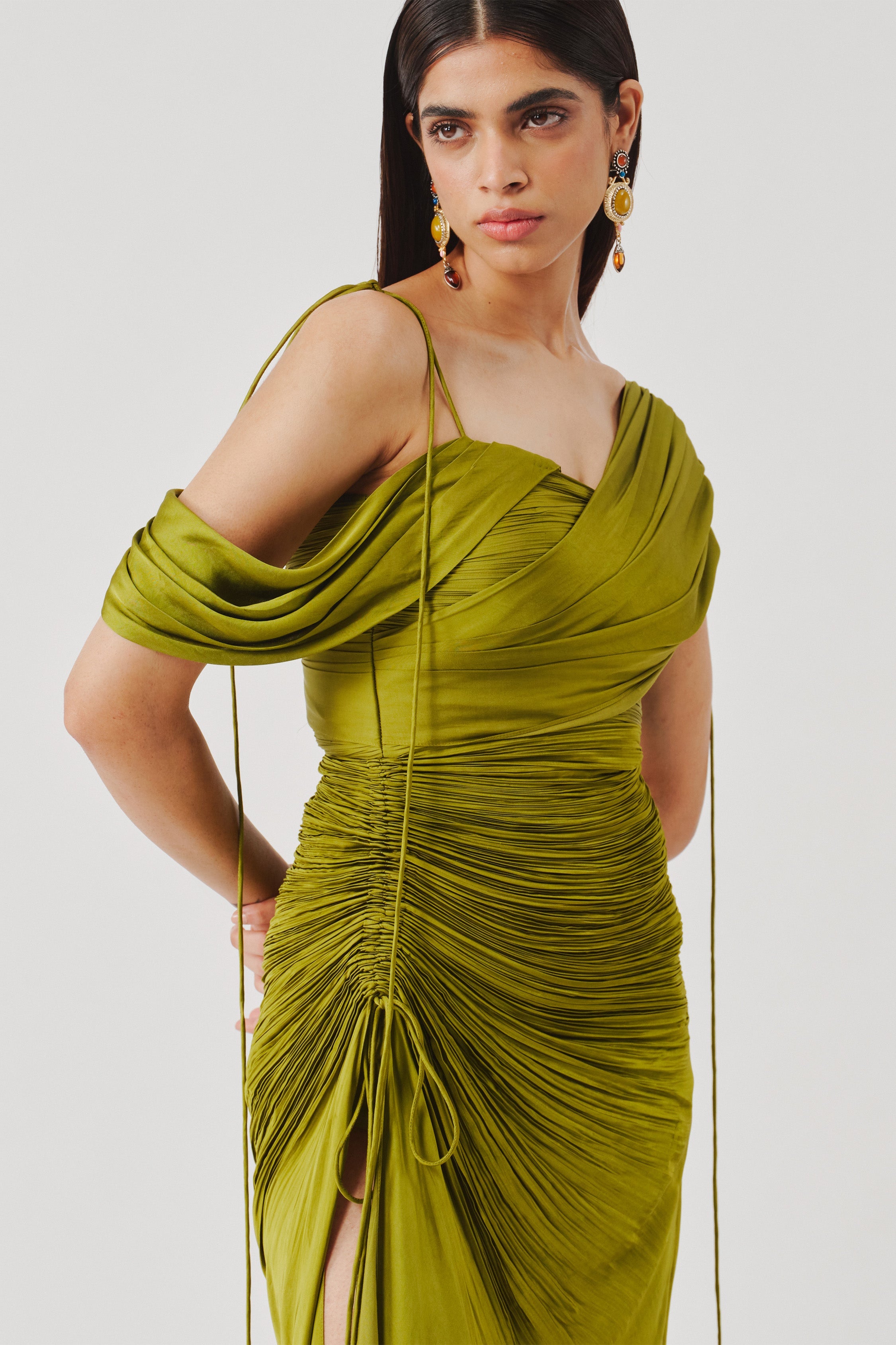 Olive Ruched Dress