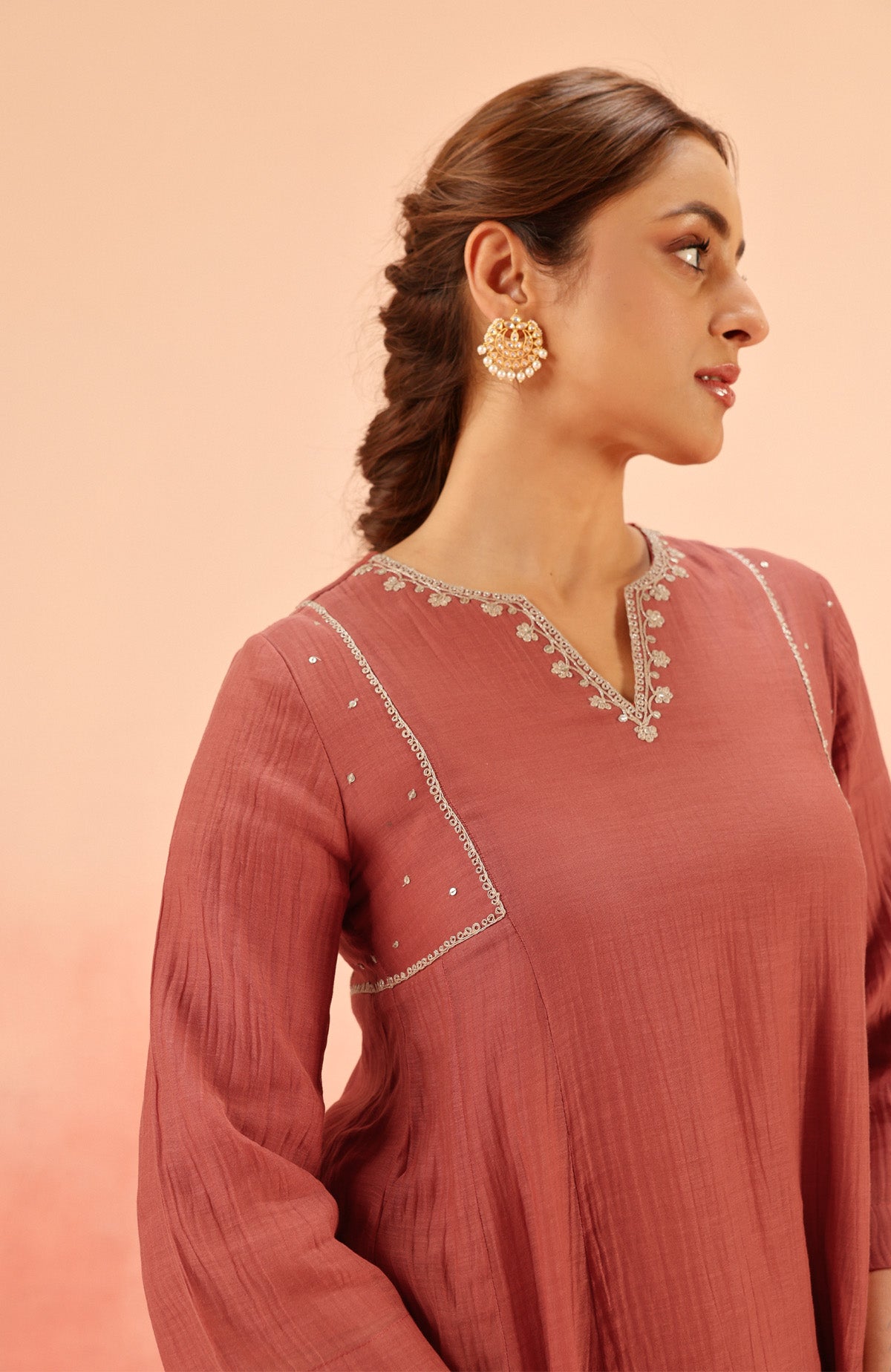 SAMIYA RED COTTON SILK CHANDERI EMBROIDERED HANDCRAFTED KURTA SET