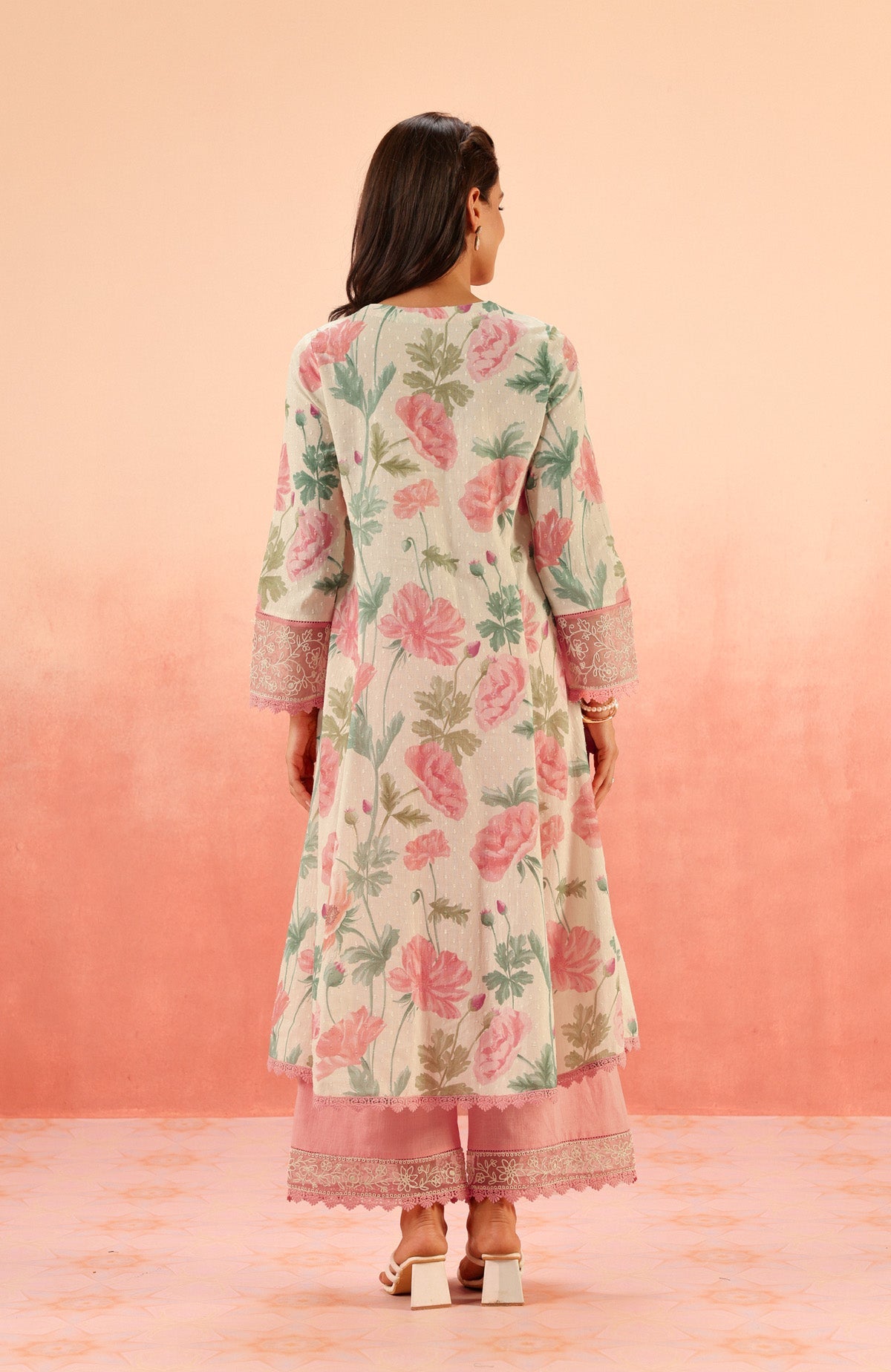 ANAYA PINK FLORAL PRINTED COTTON DOBBY KURTA SET