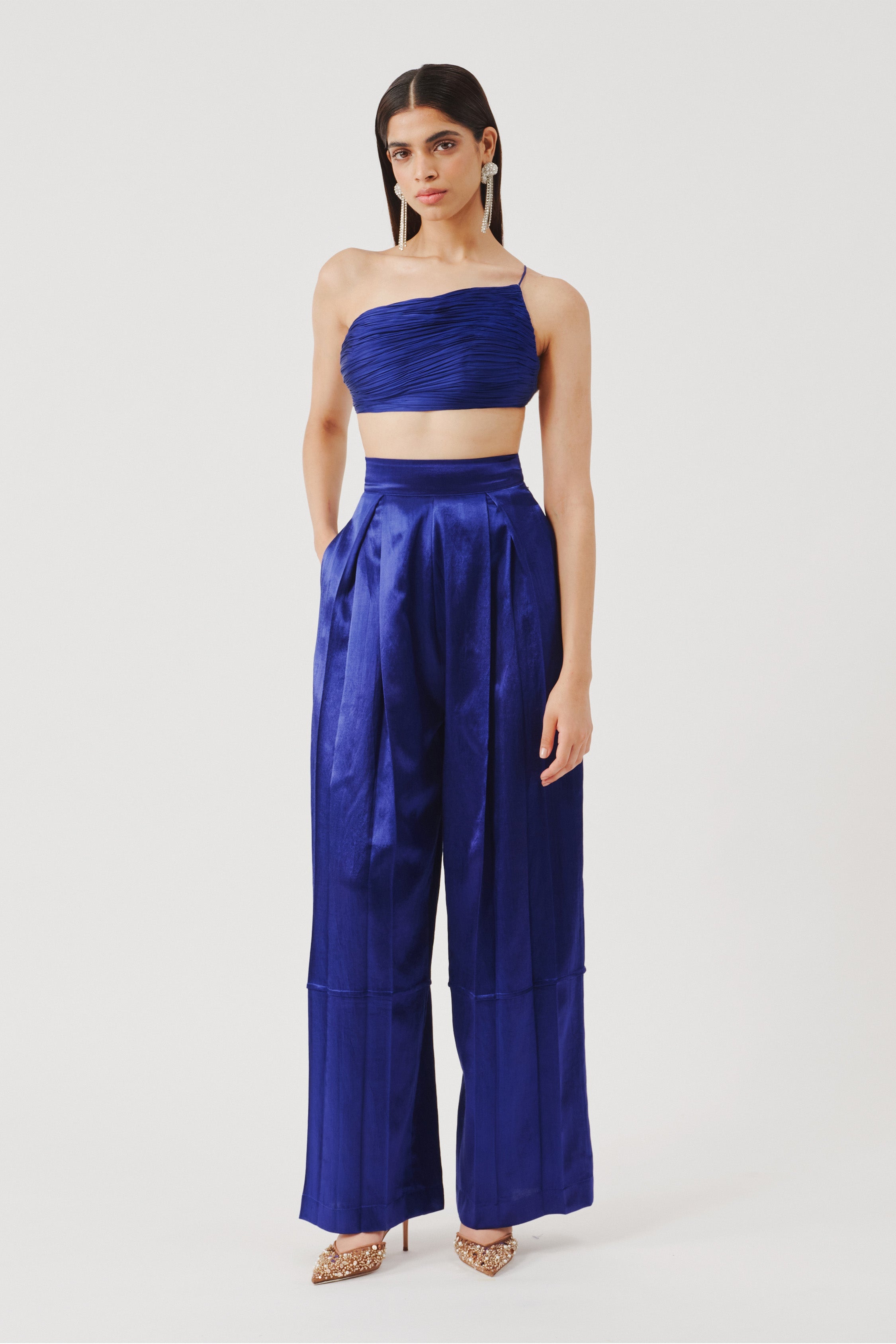 Boulevard Pleated Pants in Blue