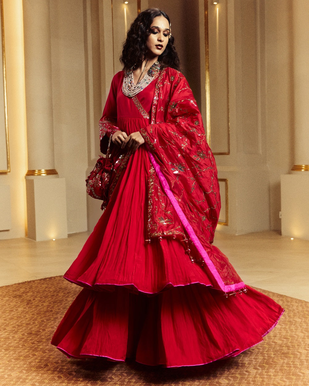 Surkh Laal Anarkali Gharara set