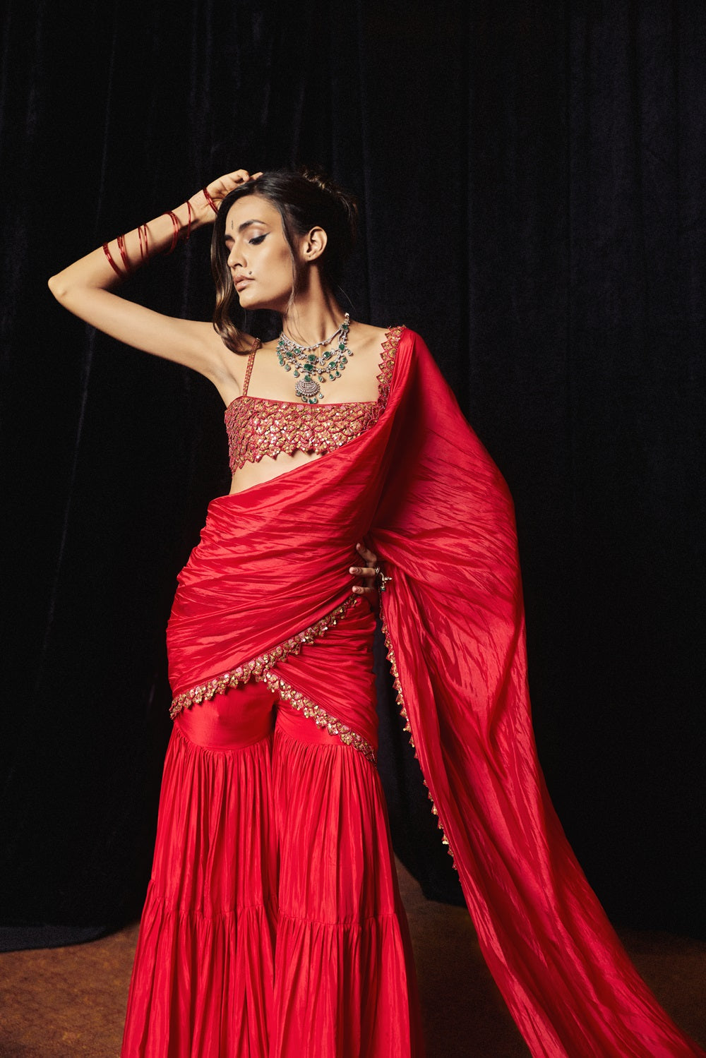 Surkh Laal Gharara Saree Set