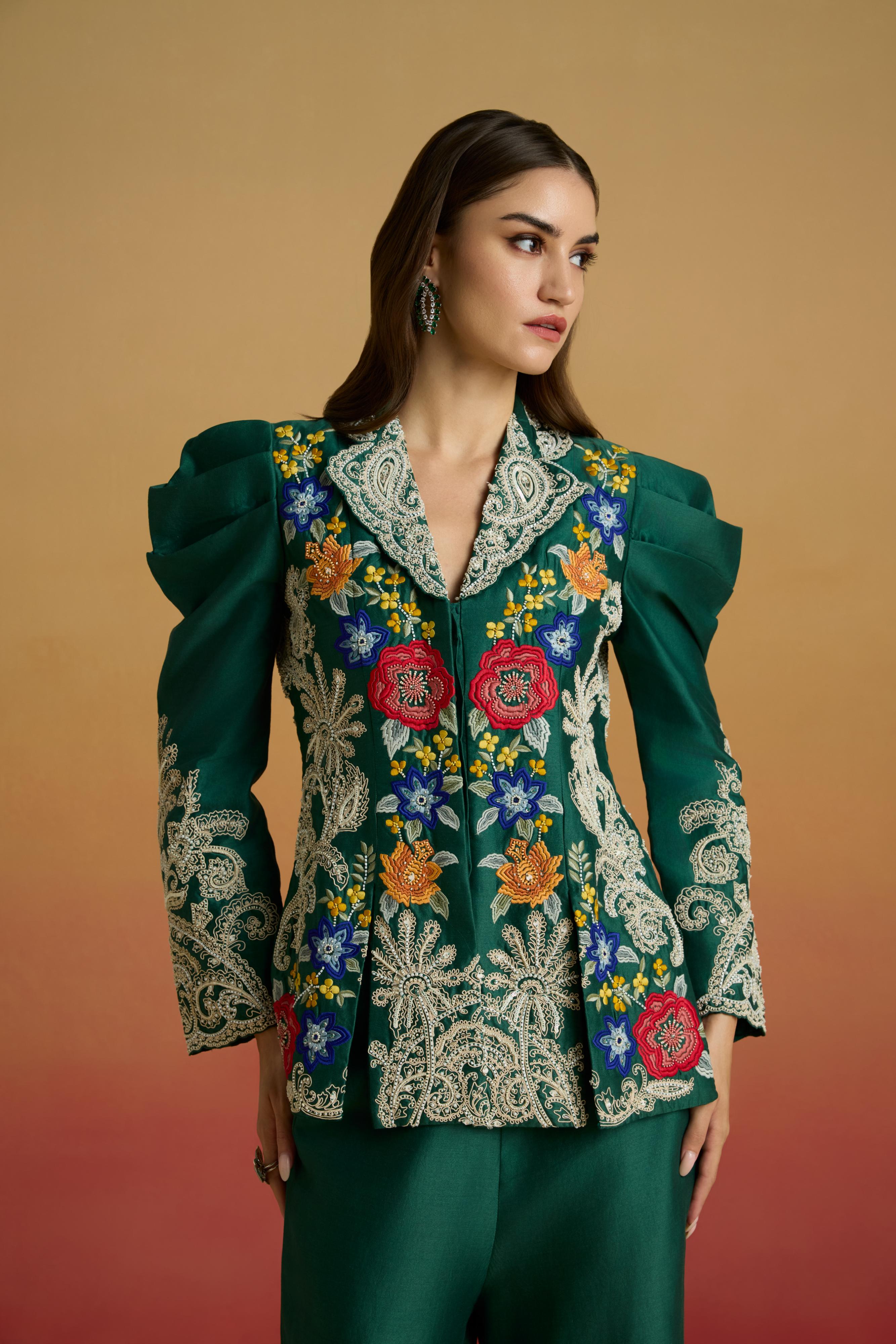 EMERALD CONTRAST CORDWORK PANELLED JACKET