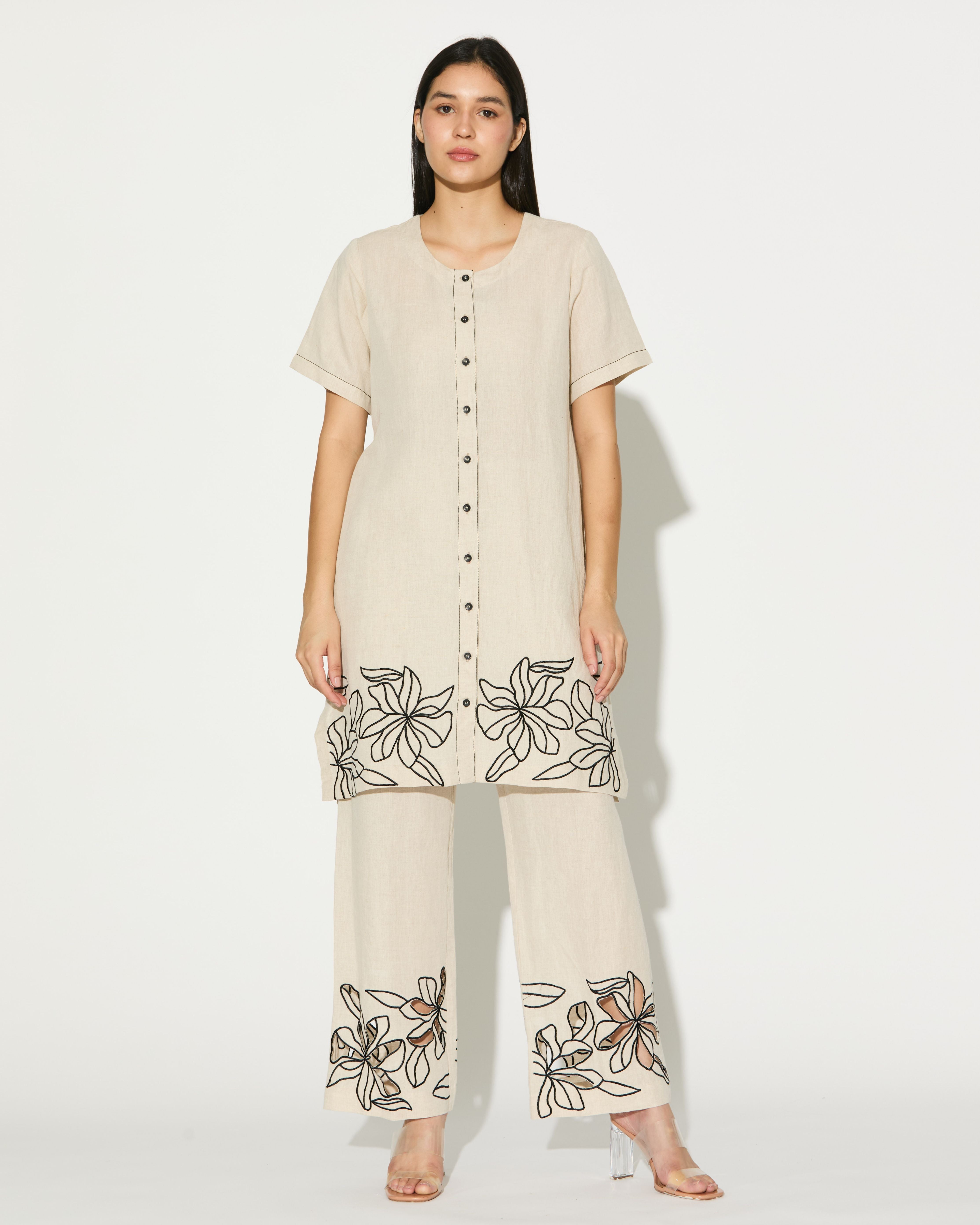 CREAM EMBROIDERED PANTS