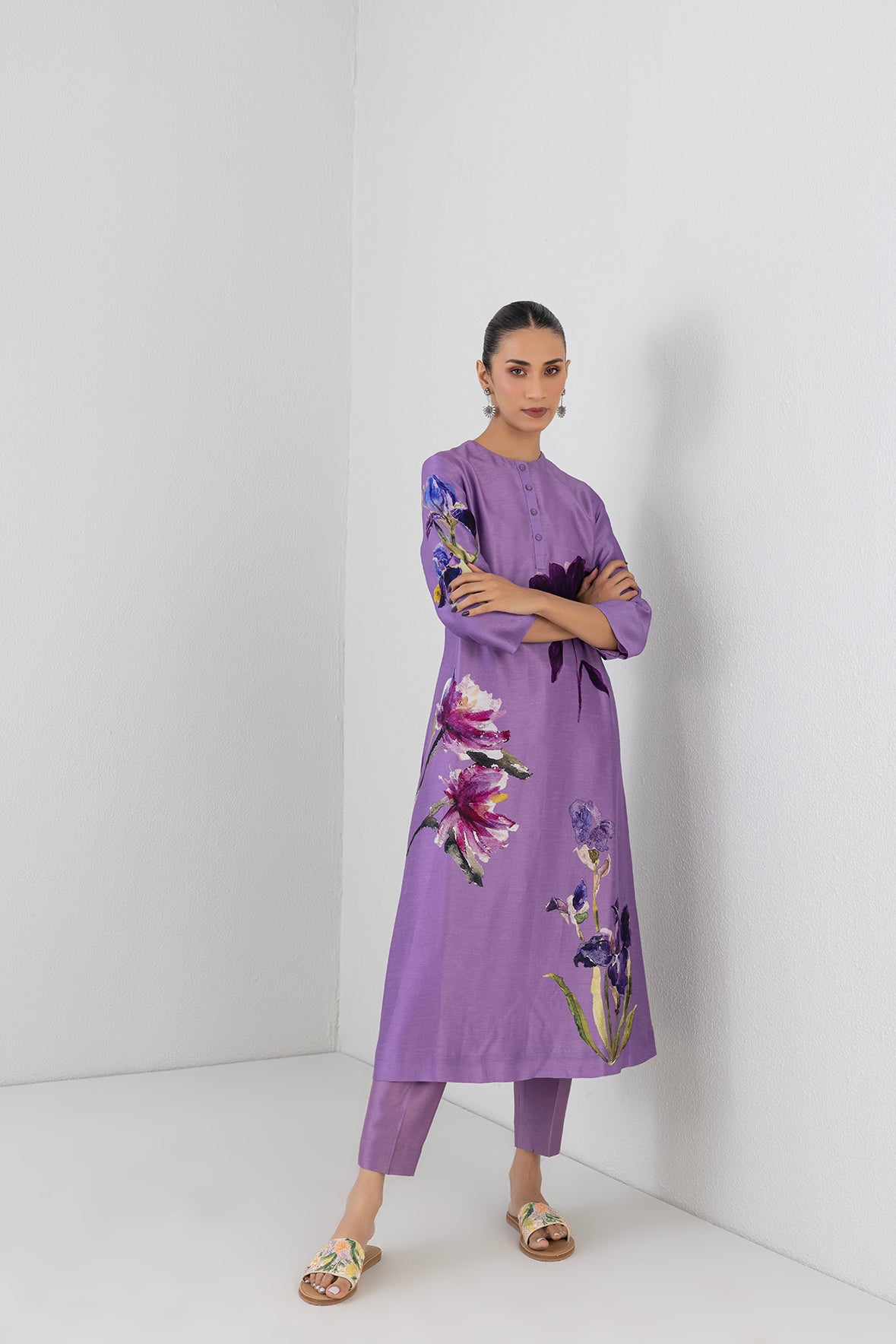 Midnight Plum Dupion Orchid Printed Tunic