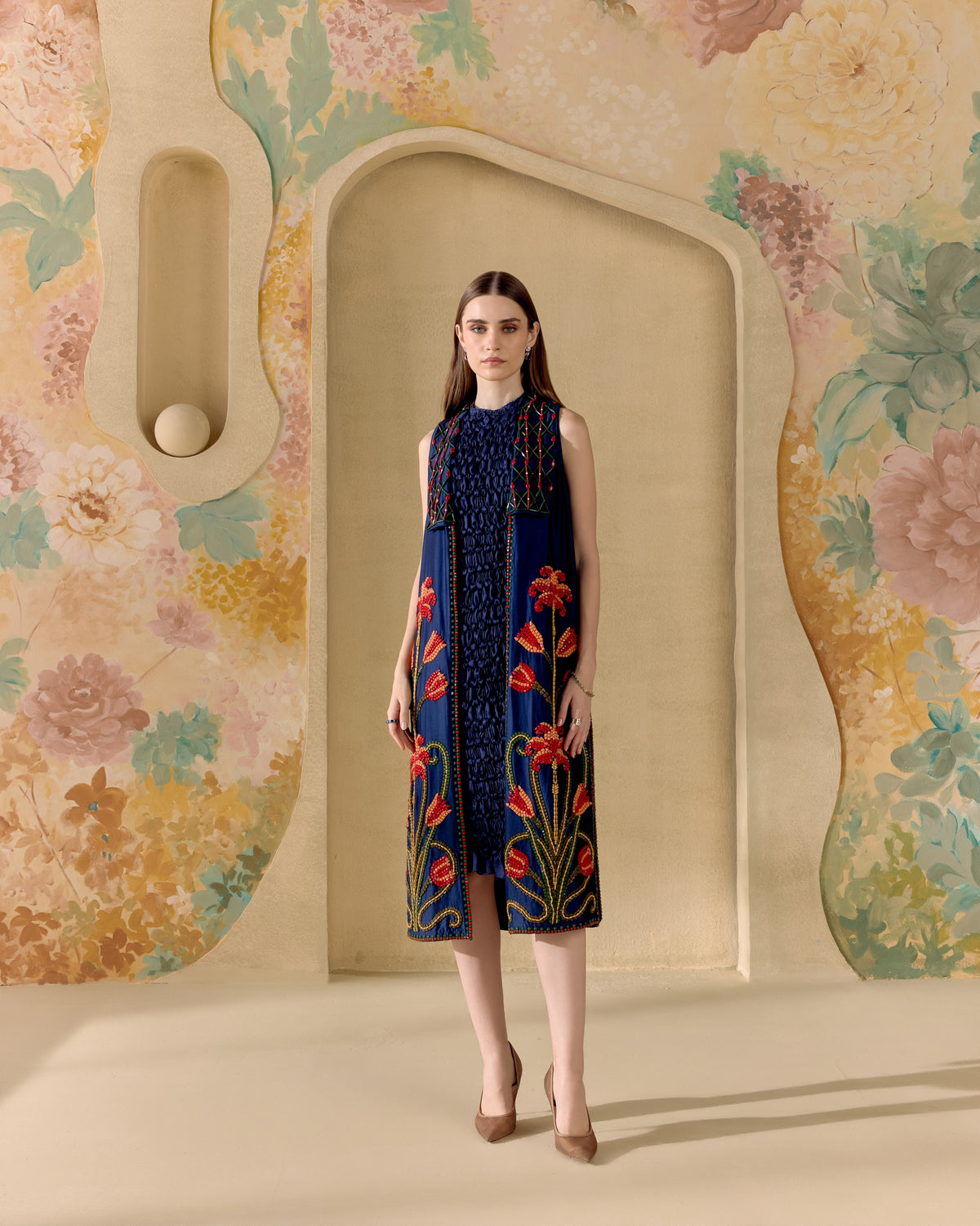 Indigo Mosaic Beadwork Long Jacket