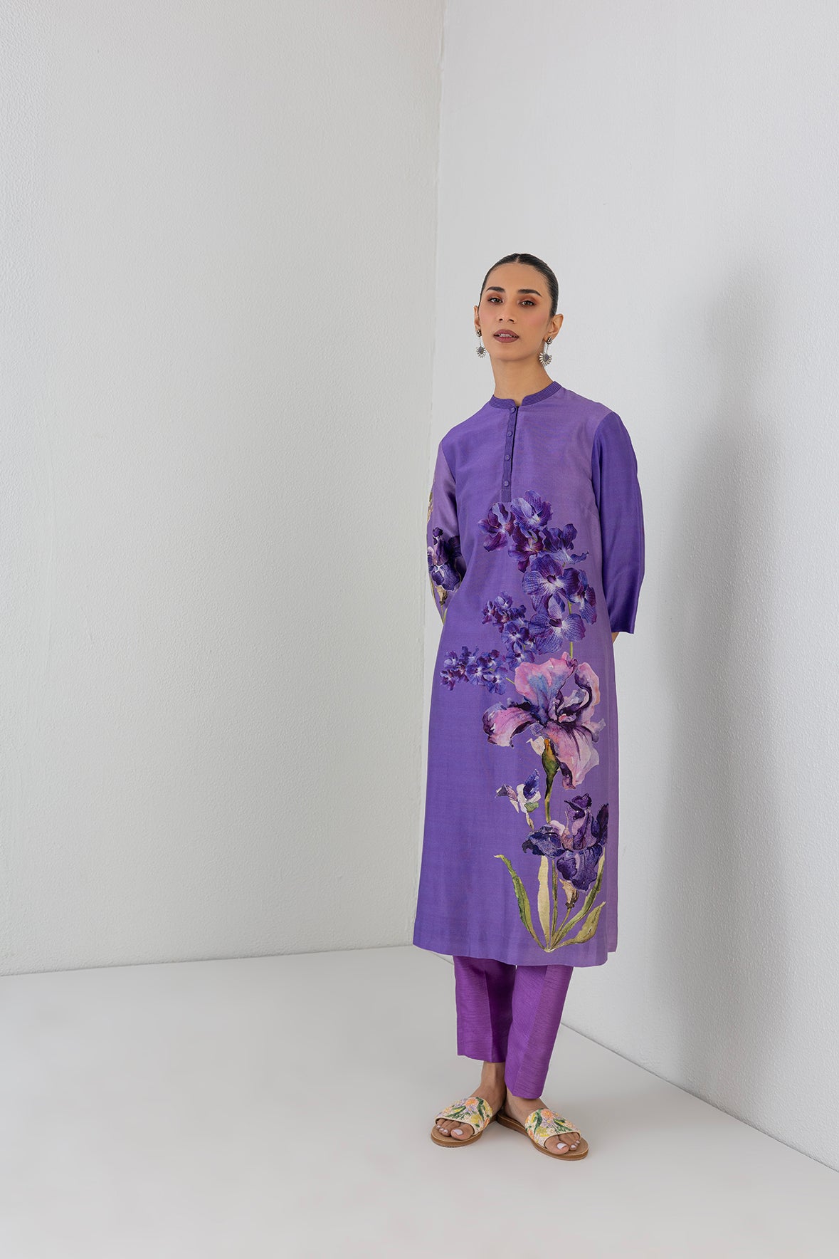 Violet Frost Shaded Silk Chanderi Floral Printed Tunic