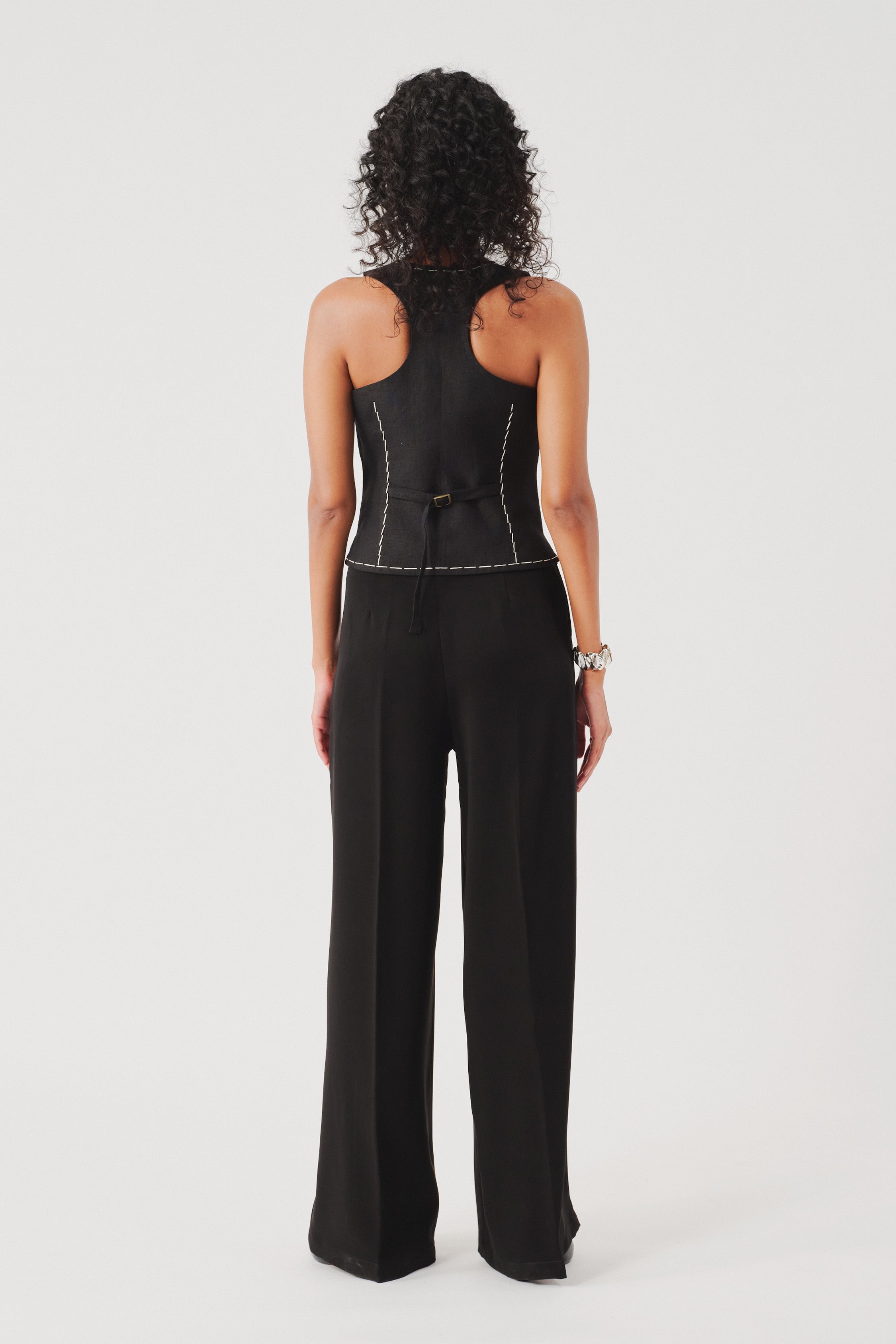 Bearer Black Linen Waistcoat