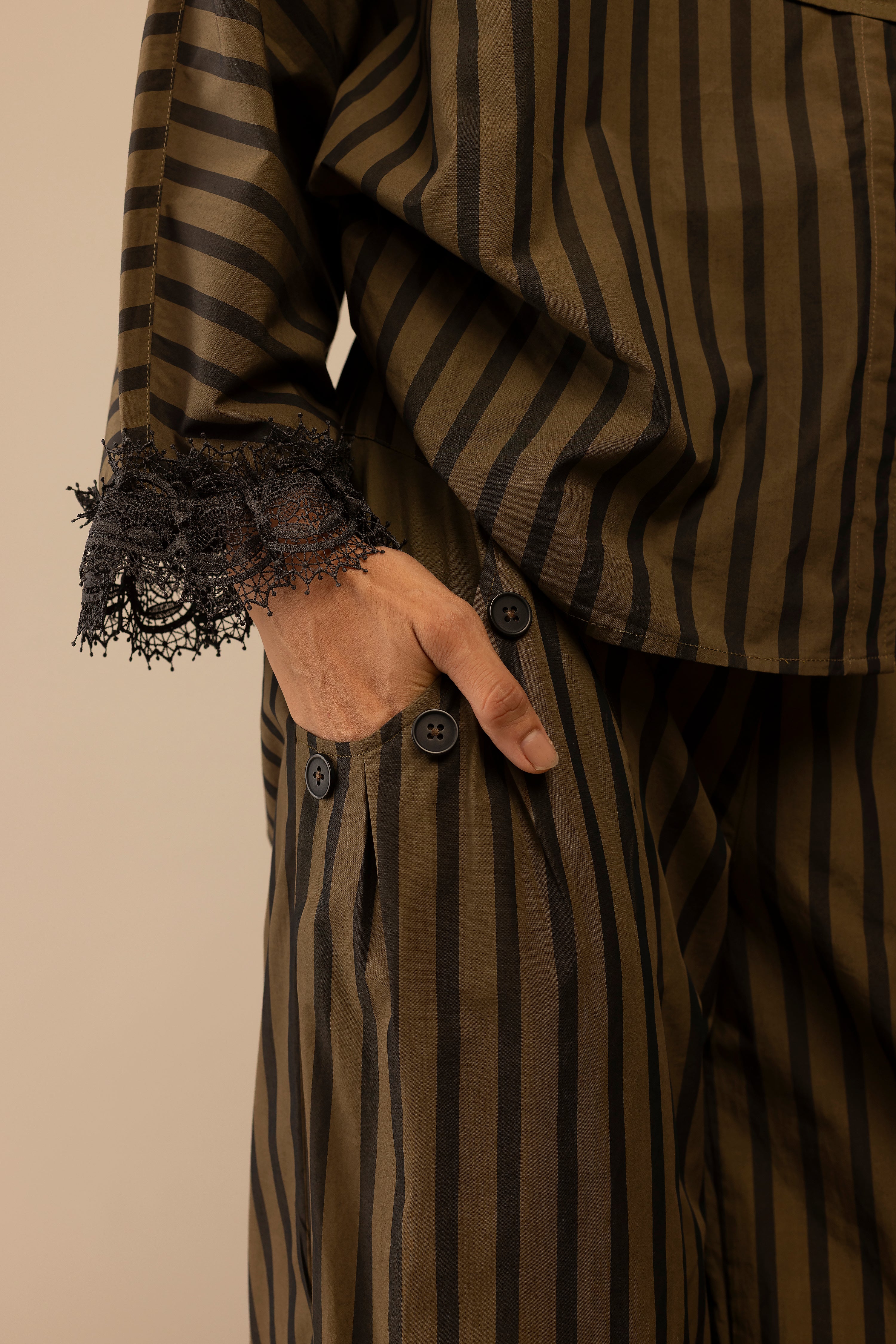 MANYA PANTS - OLIVE STRIPE