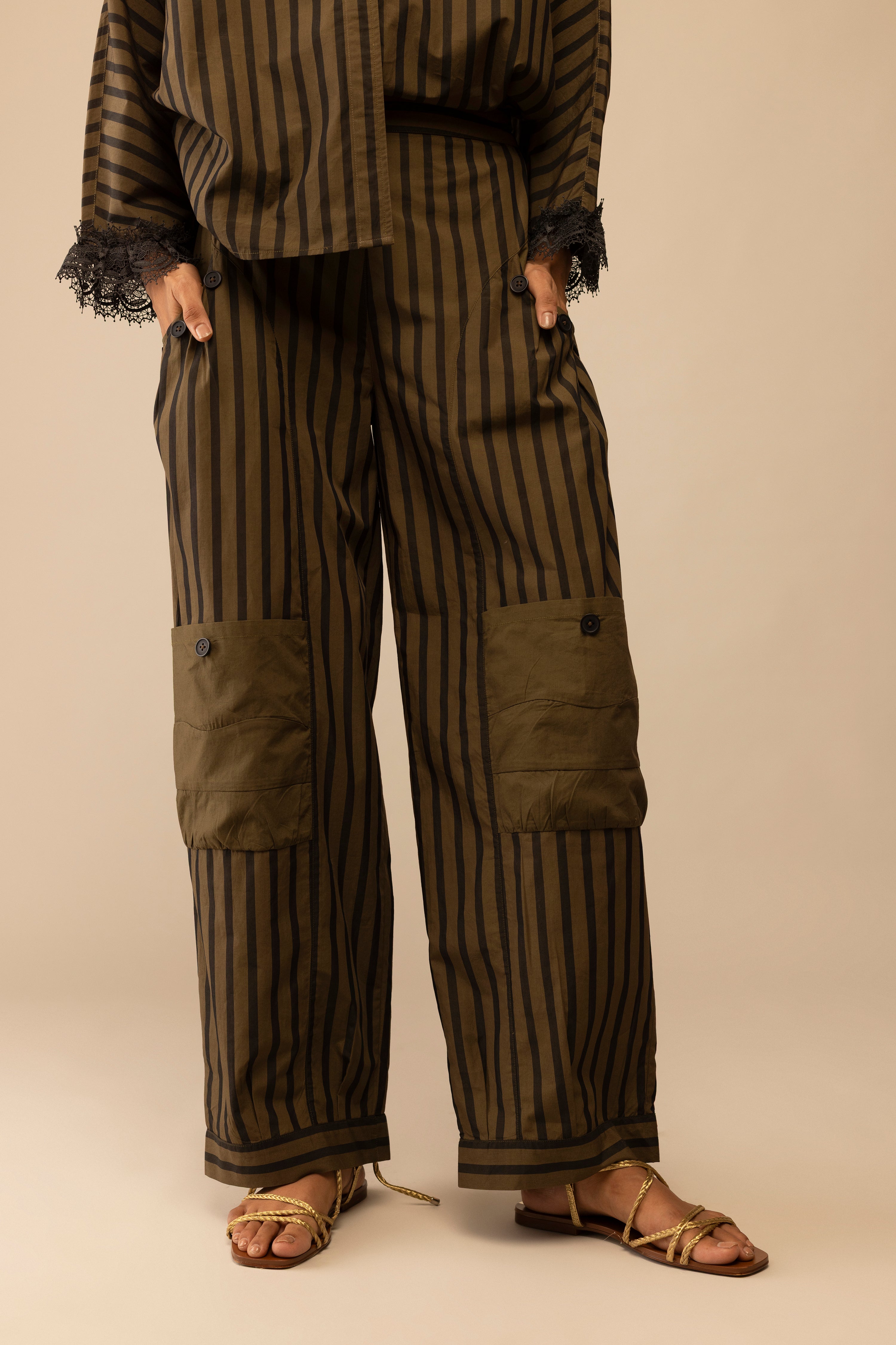 MANYA PANTS - OLIVE STRIPE