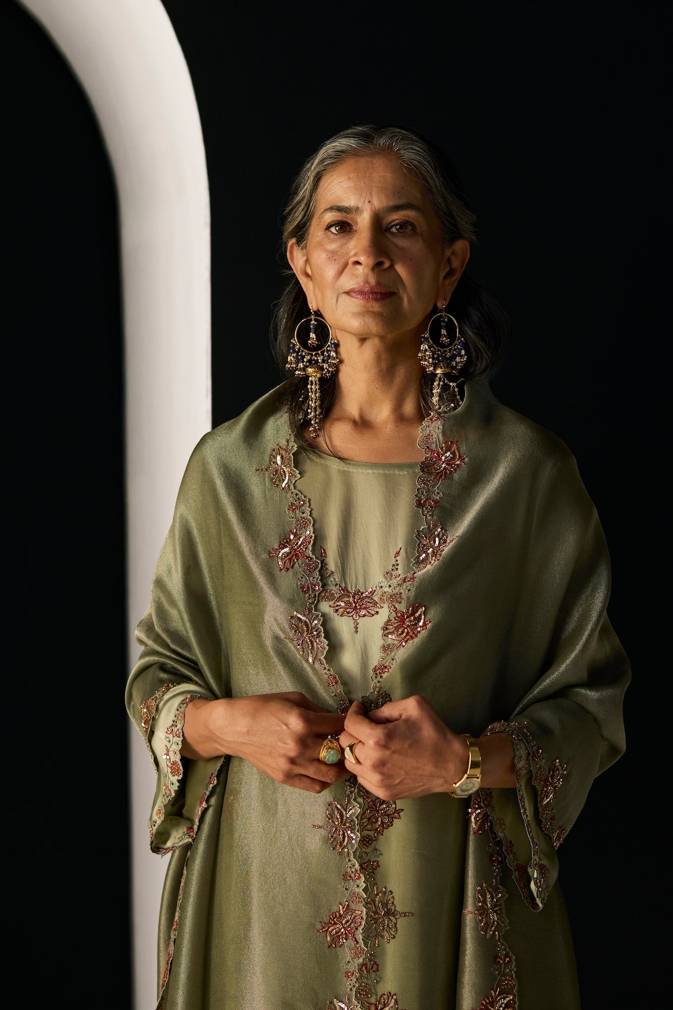 Elegant Green Nazakat Silk Kurta Suit Set with Dupatta & Churidar