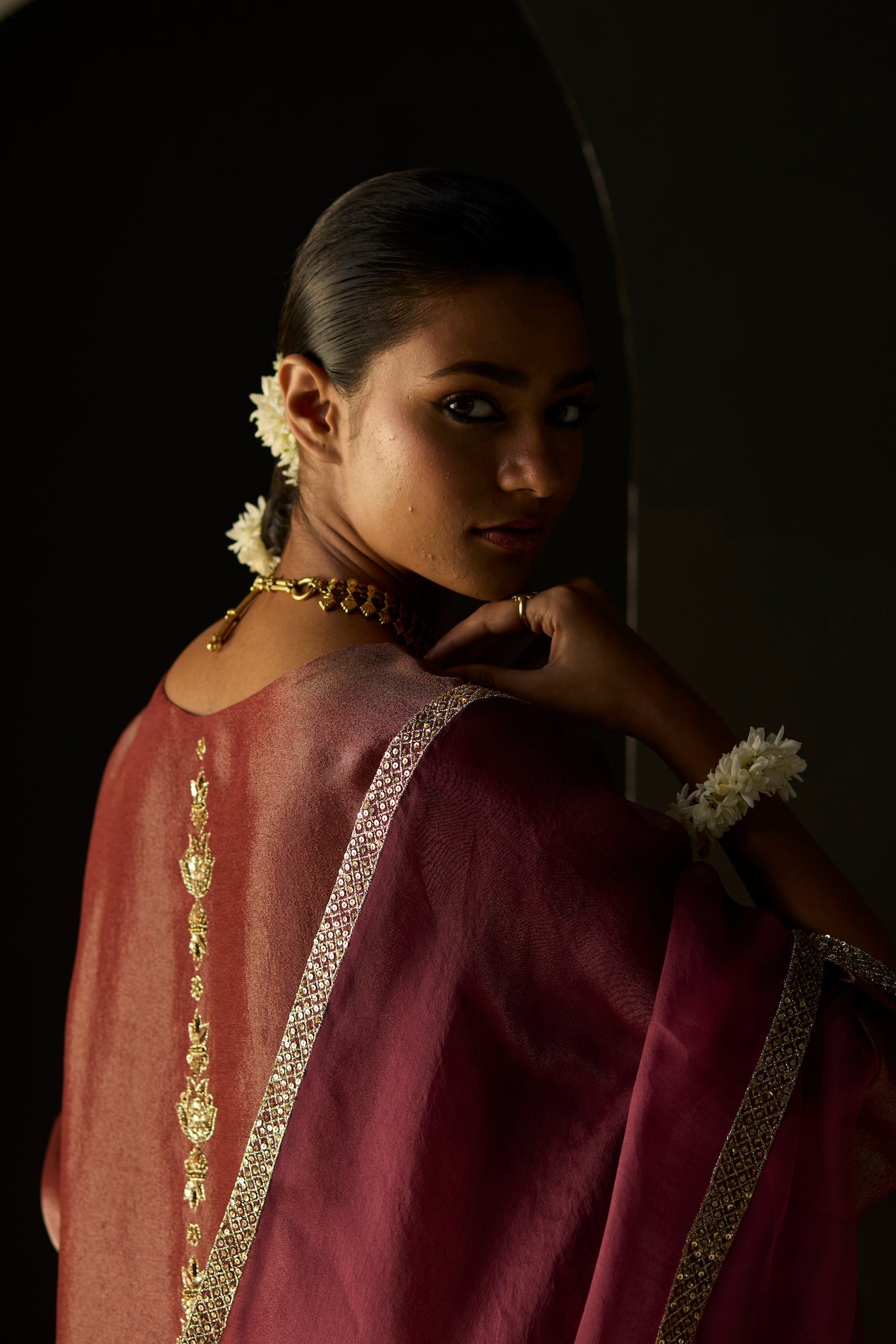 Luxurious Rust Sana Tissue Silk Suit: Elegant 3-Piece Kurta, Pants, Dupatta Ensemble