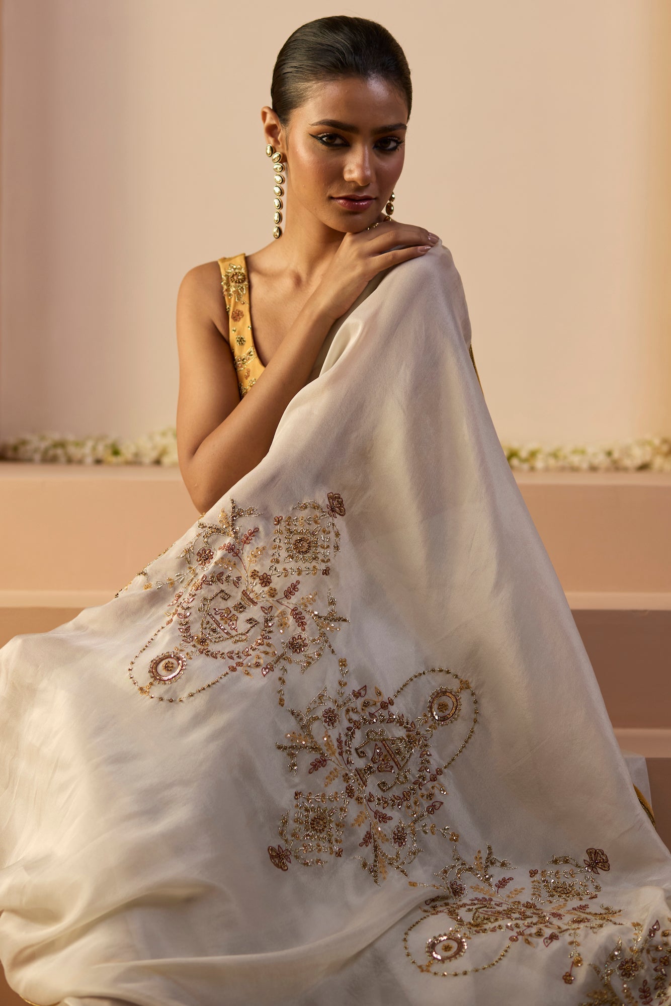 Elegant White Iqra Tissue Silk Saree with Unstitched Blouse Piece