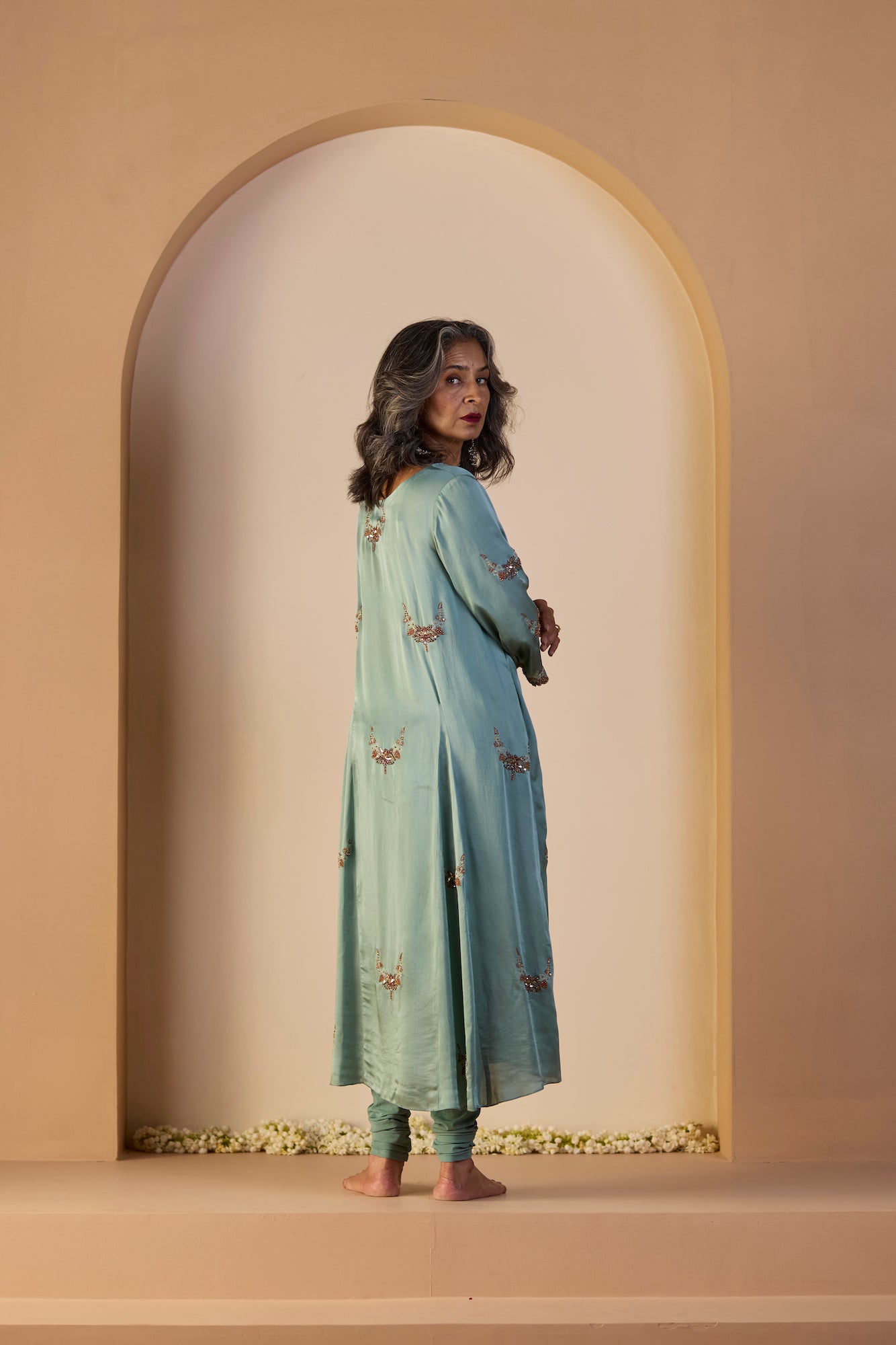 Elegant Blue Nazakat Suit: Luxurious Silk Kurta, Dupatta, Churidar Ensemble