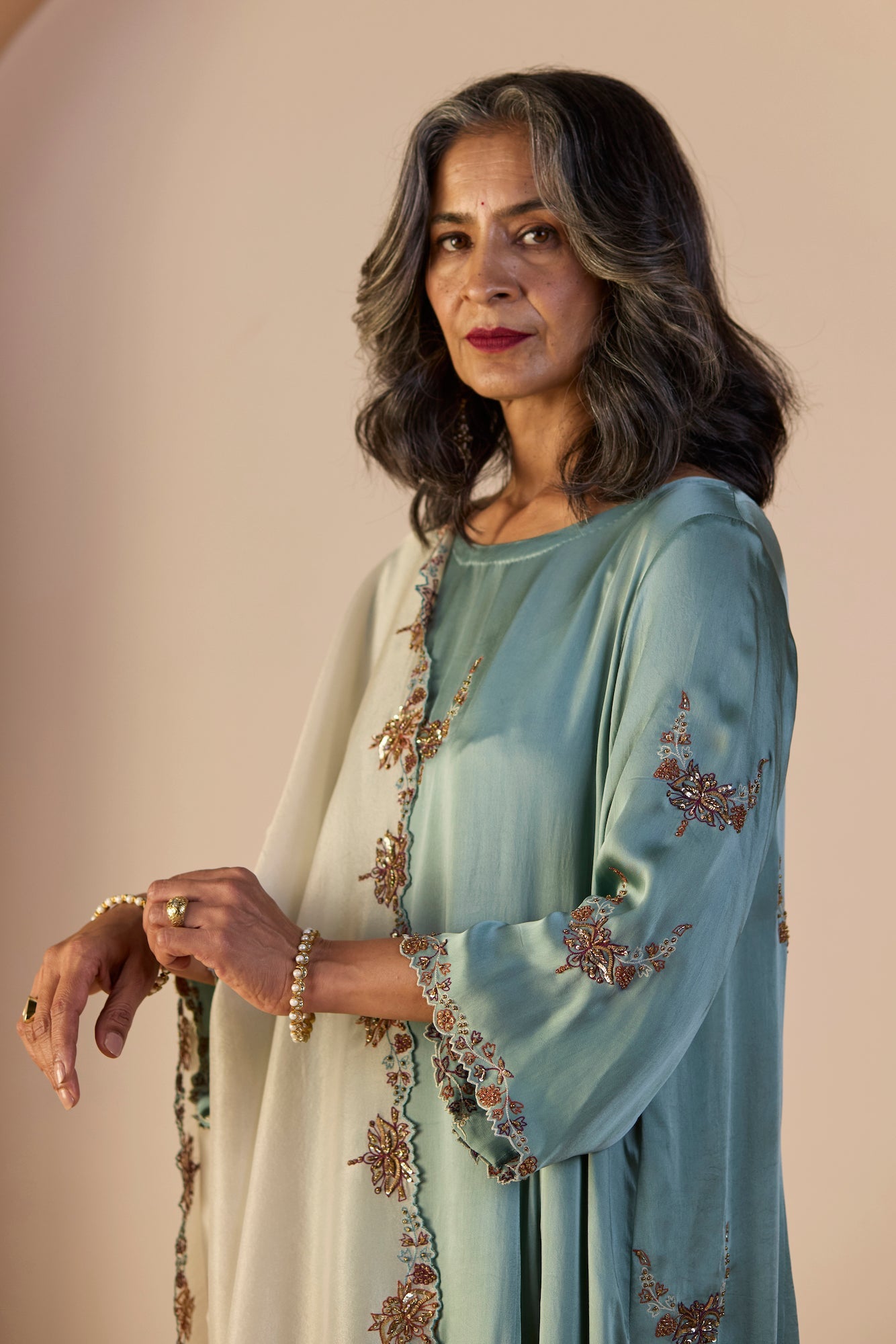 Elegant Blue Nazakat Suit: Luxurious Silk Kurta, Dupatta, Churidar Ensemble