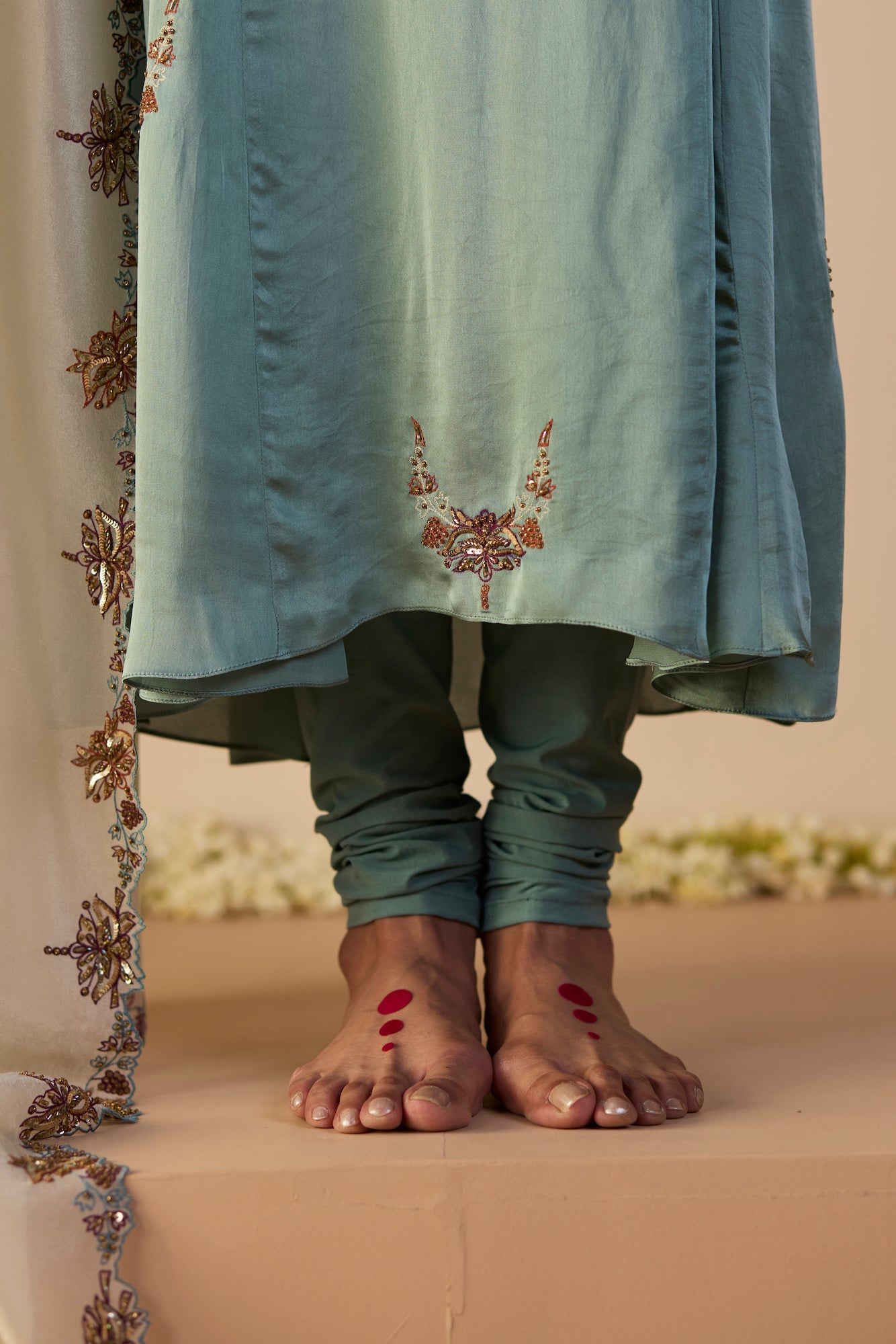 Elegant Blue Nazakat Suit: Luxurious Silk Kurta, Dupatta, Churidar Ensemble