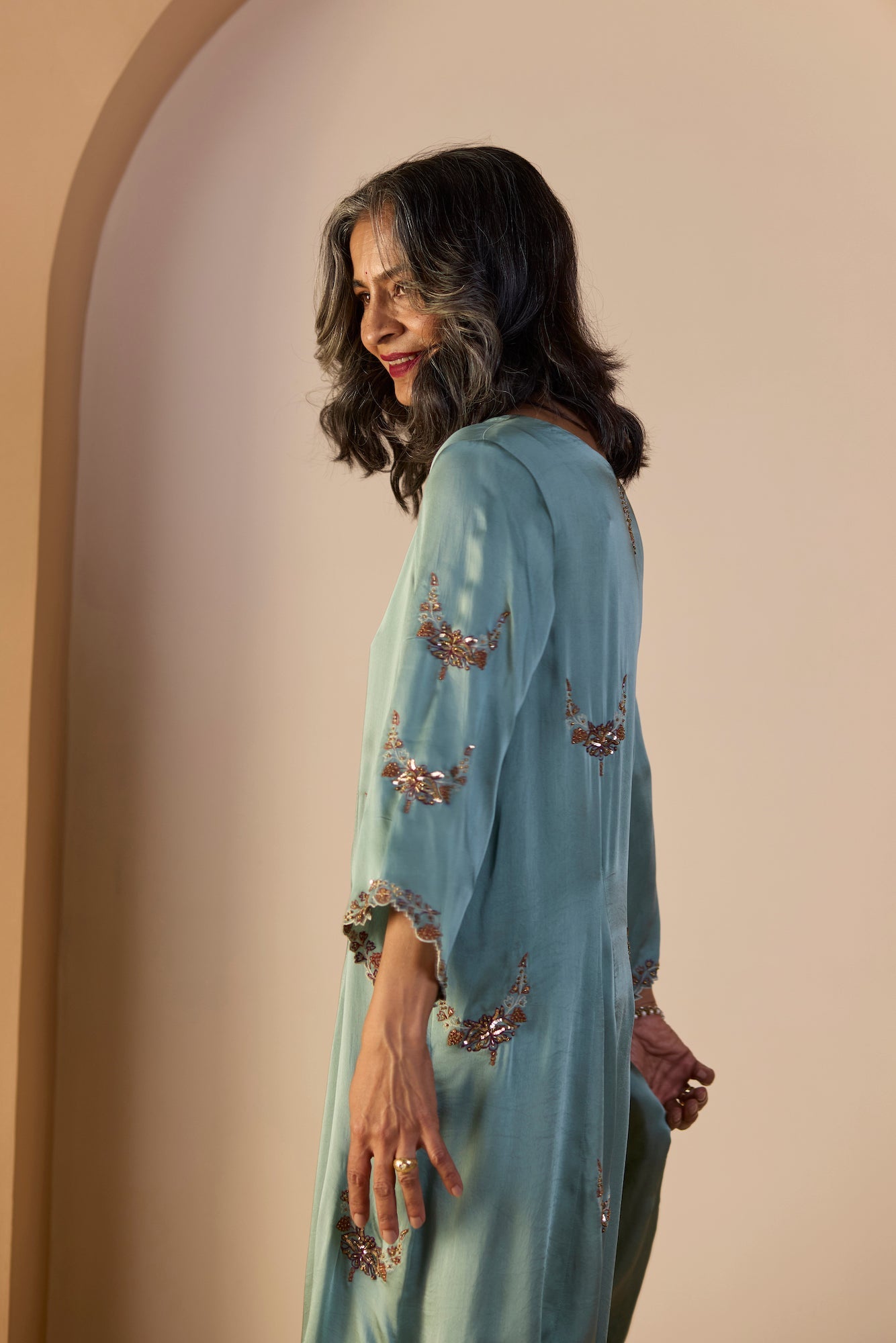Elegant Blue Nazakat Suit: Luxurious Silk Kurta, Dupatta, Churidar Ensemble