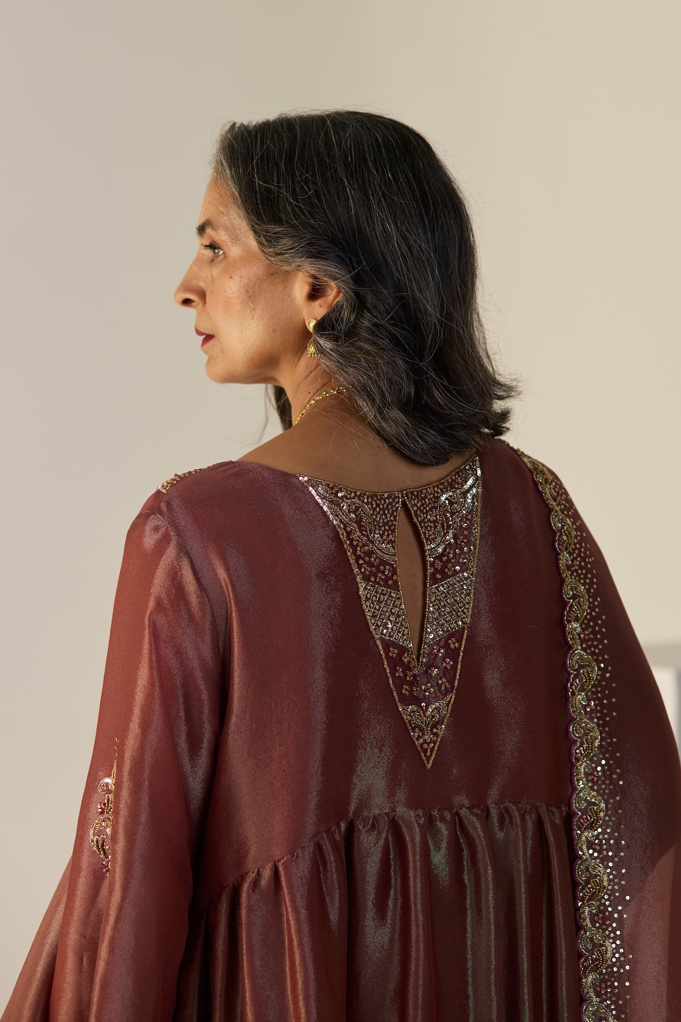 Elegant Rust Tissue Silk Lehenga Set: Kurta Skirt Dupatta Ensemble