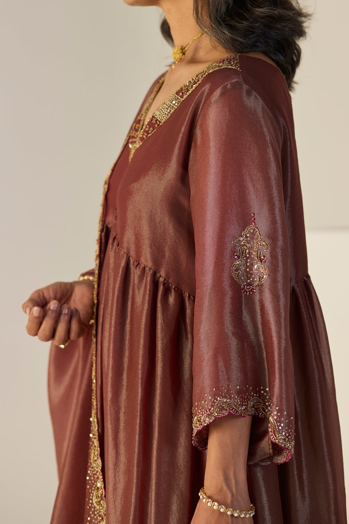Elegant Rust Tissue Silk Lehenga Set: Kurta Skirt Dupatta Ensemble