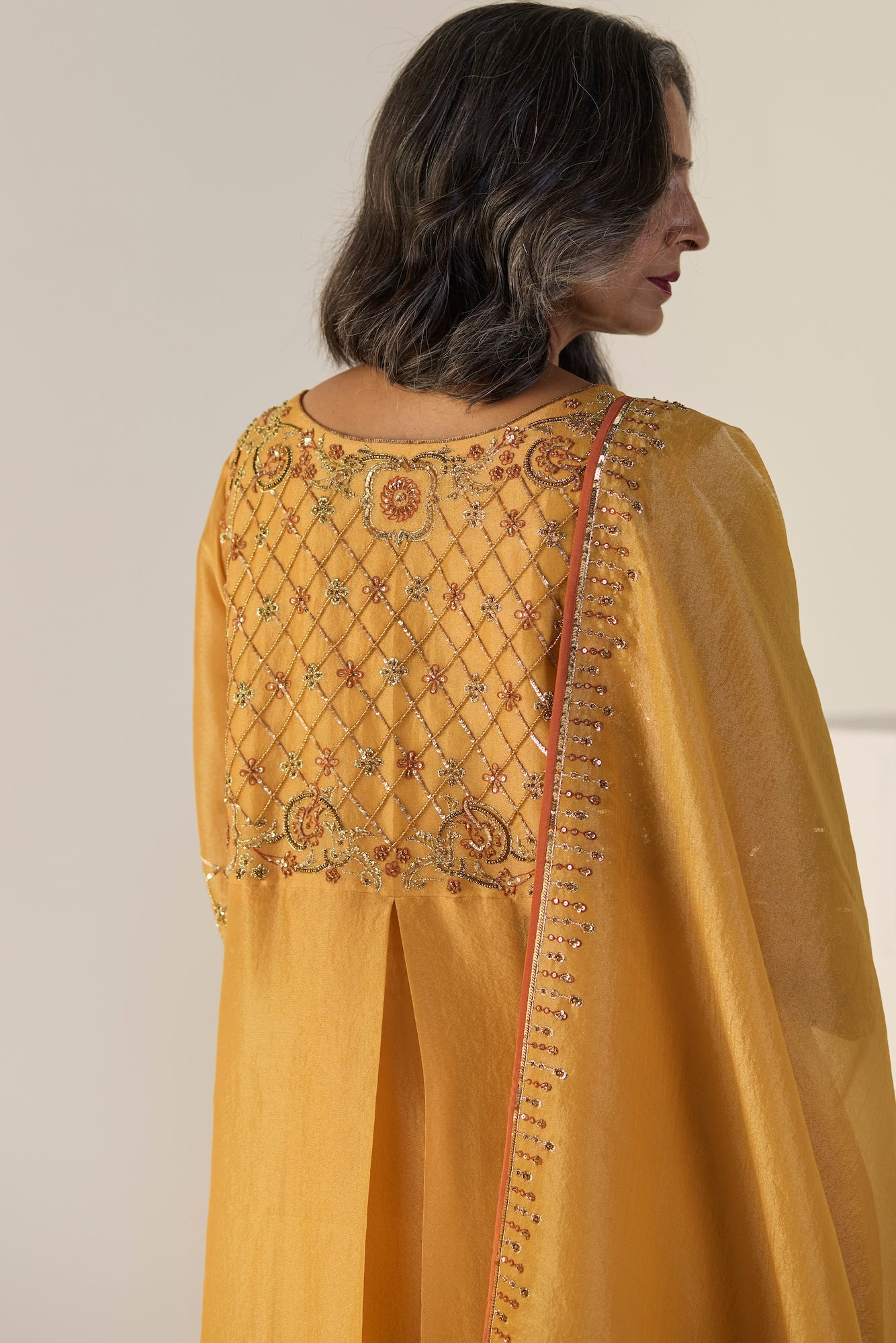 Vibrant Yellow Badla Tissue Silk Suit Set: Elegant Kurta, Pants, and Dupatta