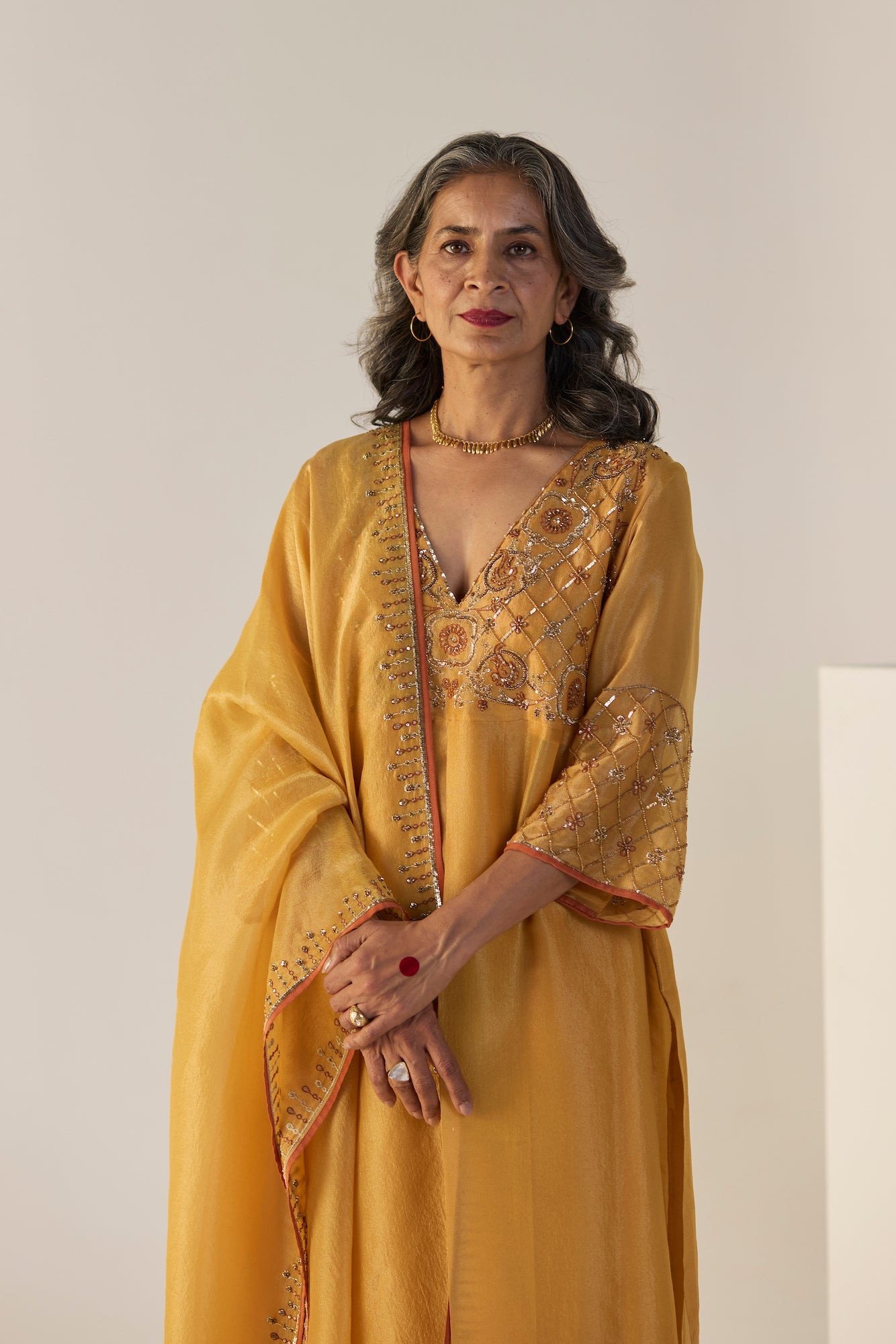 Vibrant Yellow Badla Suit: Elegant Tissue Silk Kurta Pants & Dupatta Set