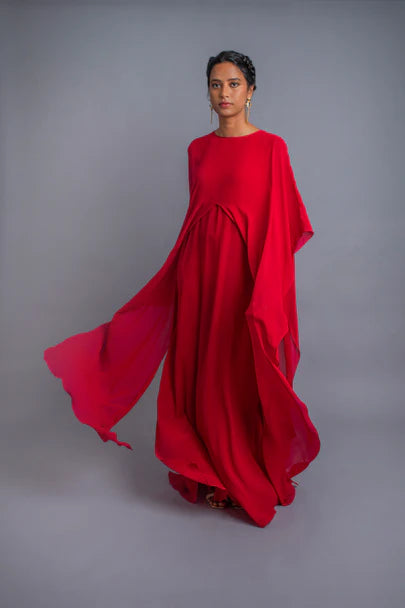 Silk Side Draped Layered Dress