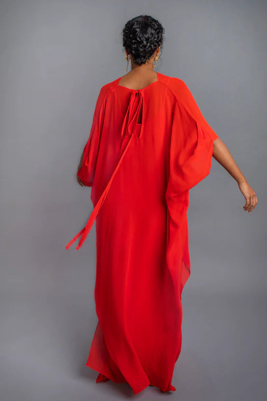 Silk Knot High Neck Dress with Back Tie-up