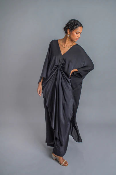 Silk V-Neck Knot Kaftan Set
