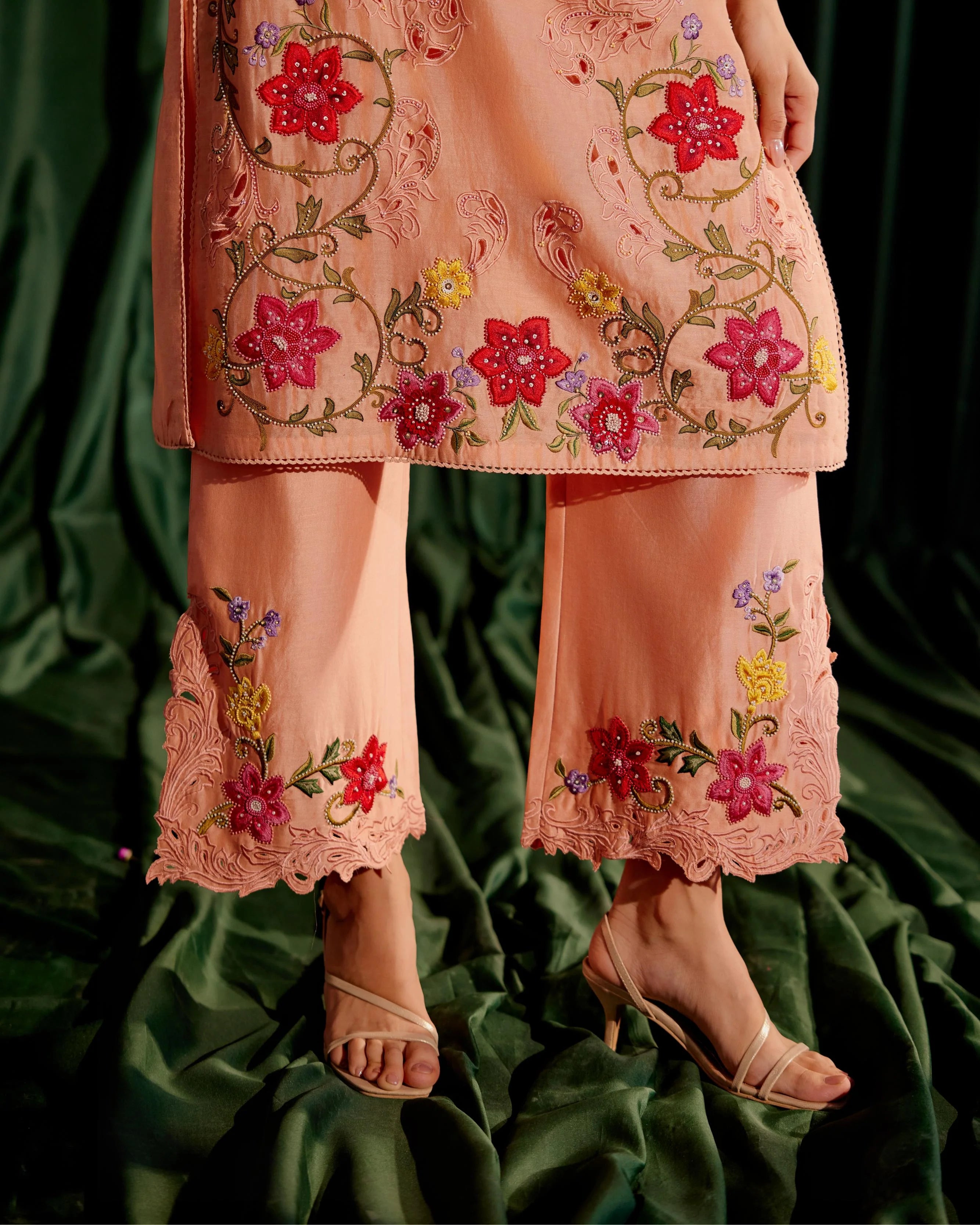 Apricot Multi Color Floral Kurta With Pants