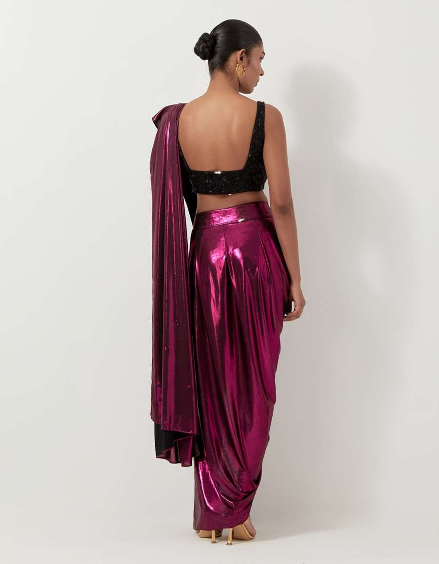 Waterfall Sari In Fuschia