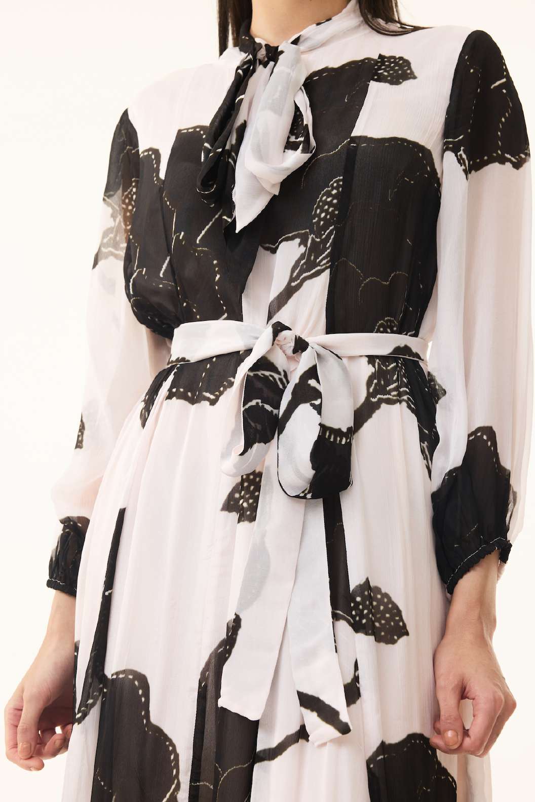 PEACH, BROWN AND BLACK FLORAL LONG DRESS