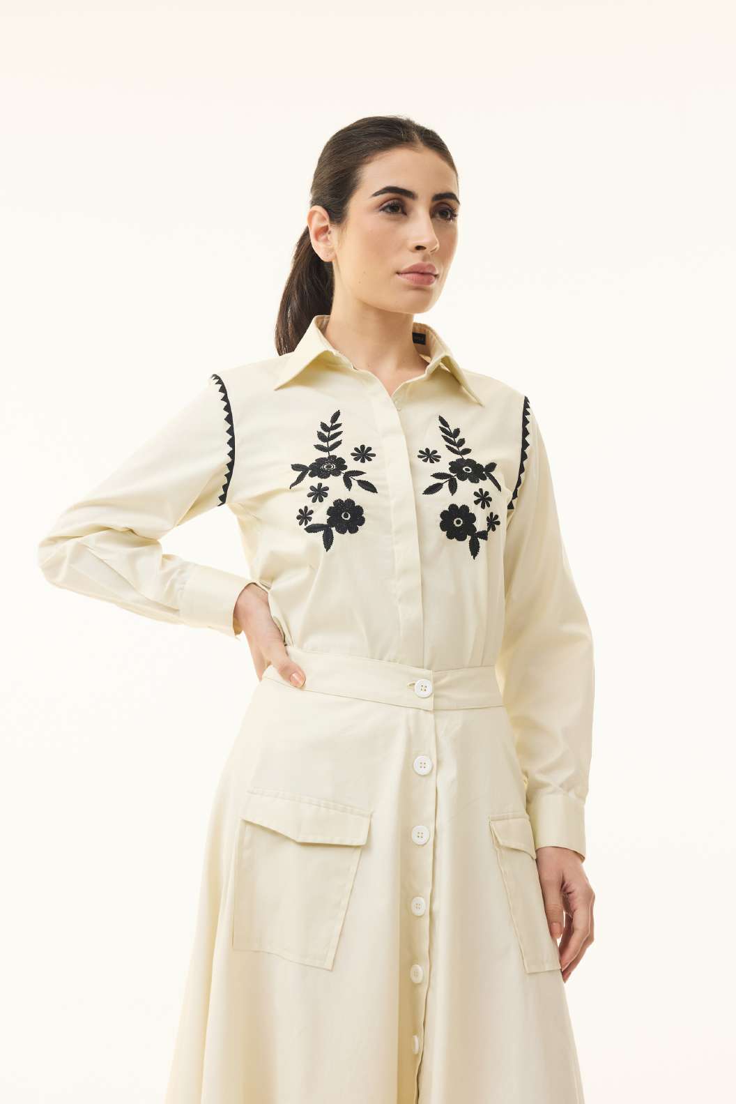 CREAMEMBROIDERED SHIRT