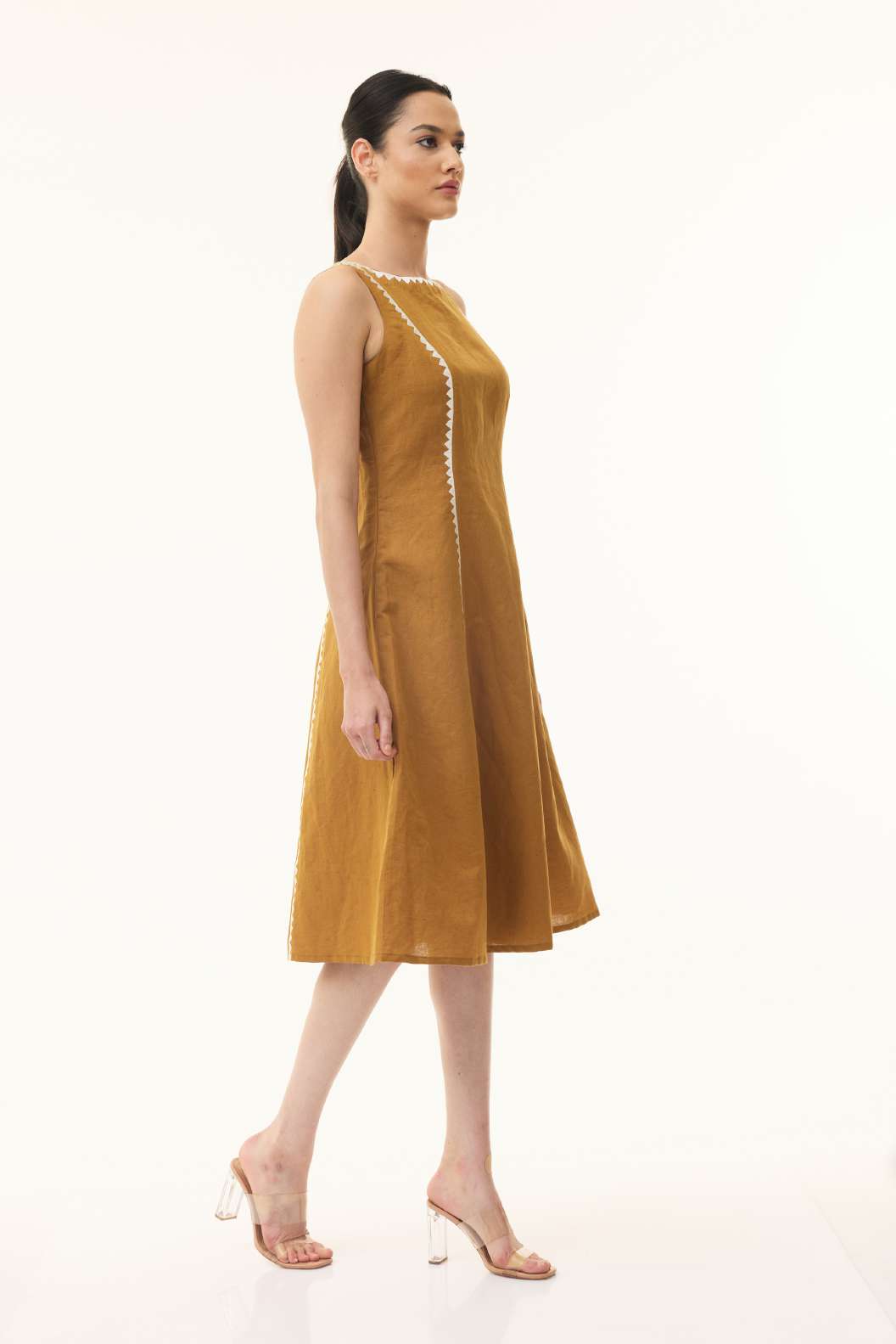 MUSTARD EMBROIDERED DRESS