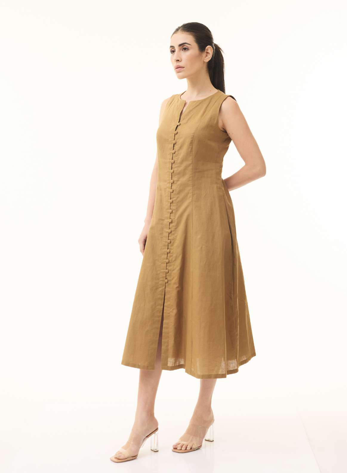 MUSTARD LINEN SHIRT DRESS