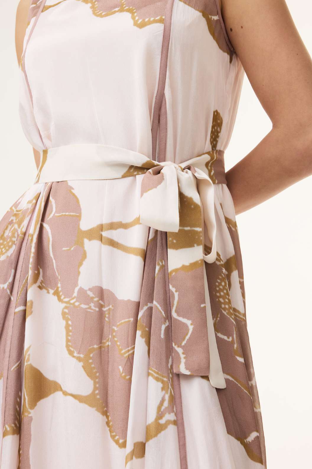 PEACH AND MUSTARD FLORAL SLEEVELESS LONG DRESS