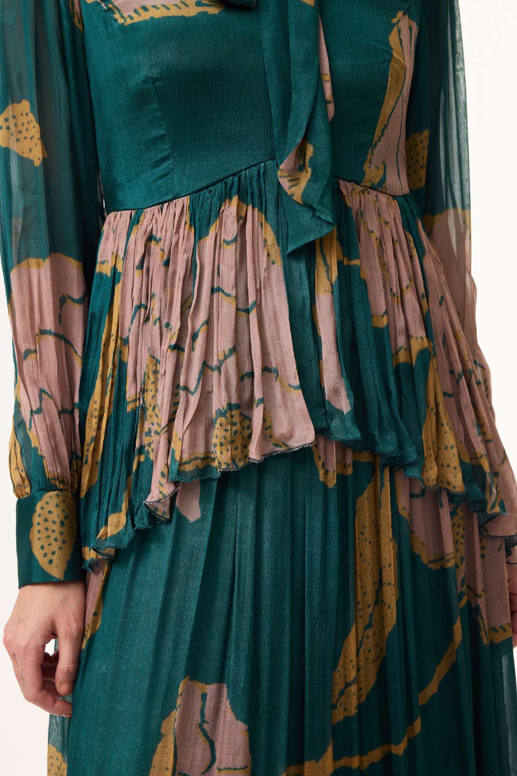 TEAL, PINK AND MUSTARD FLORAL LONG DRESS