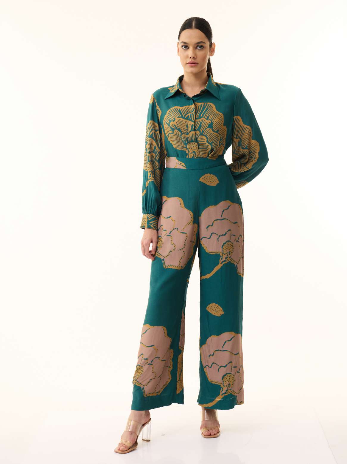 TEAL, PINK AND MUSTARD FLORAL SHIRT