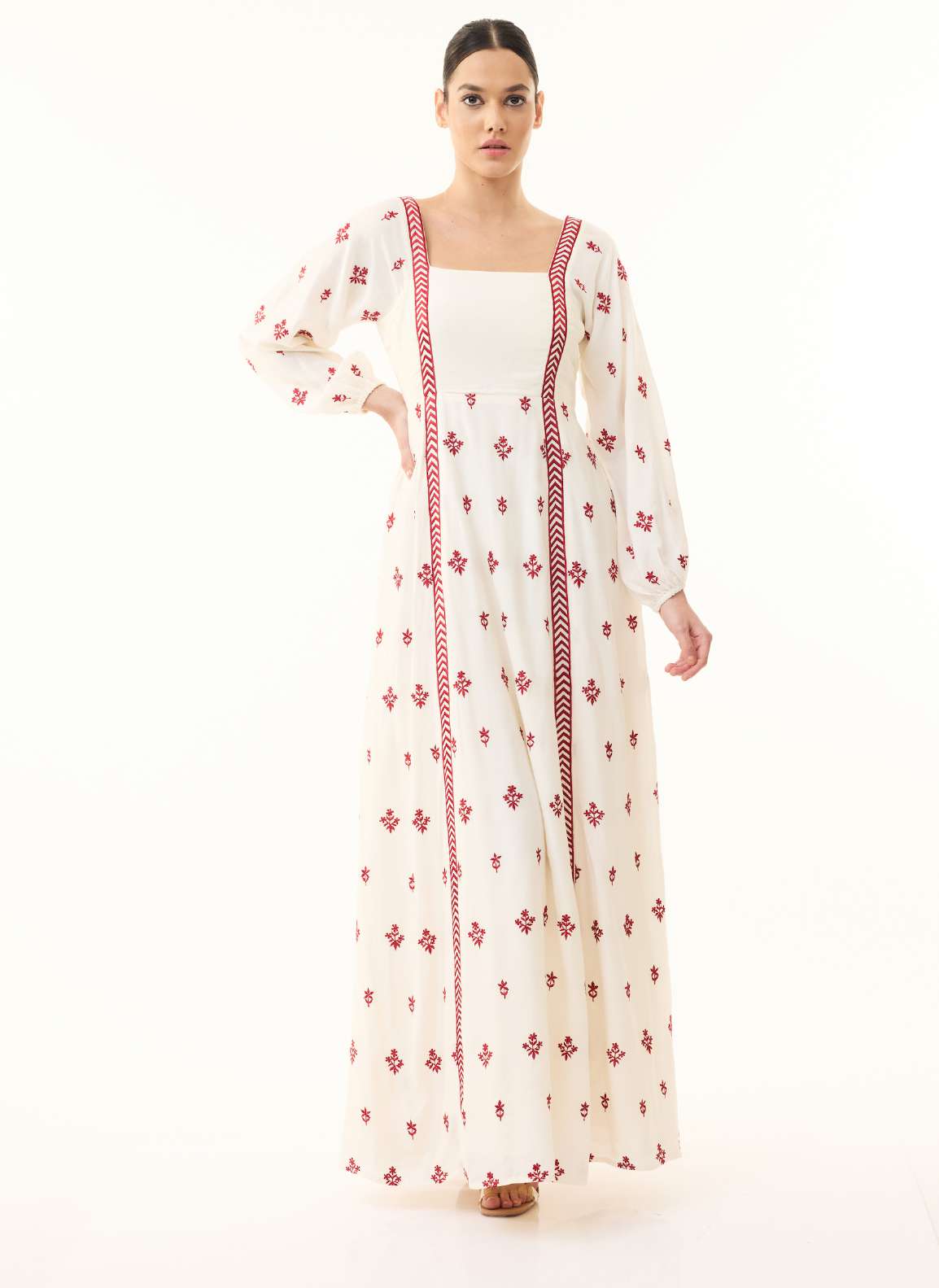 WHITE & RED EMBROIDERED DRESS