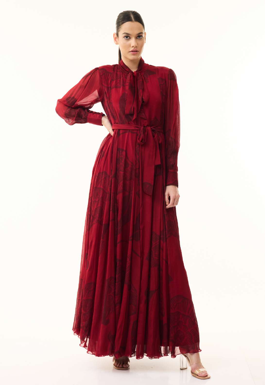 RED FLORAL LONG DRESS