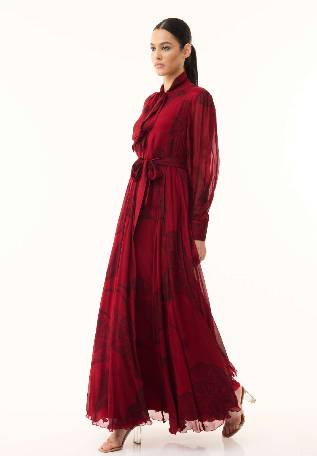 RED FLORAL LONG DRESS