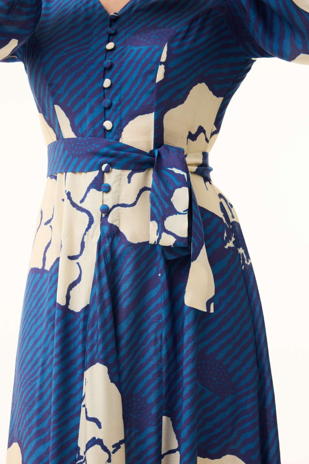 BLUE AND CREAM FLORAL LONG DRESS