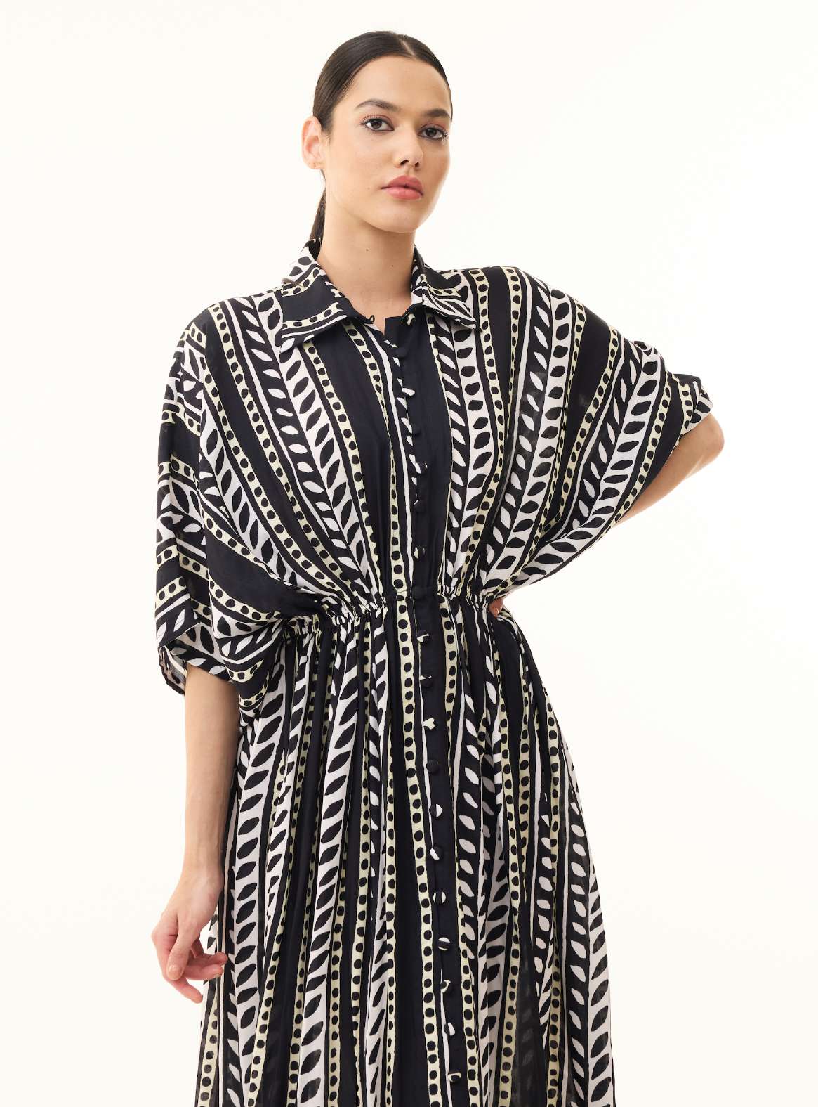 BLACK AND WHITE STRIPE KAFTAN DRESS