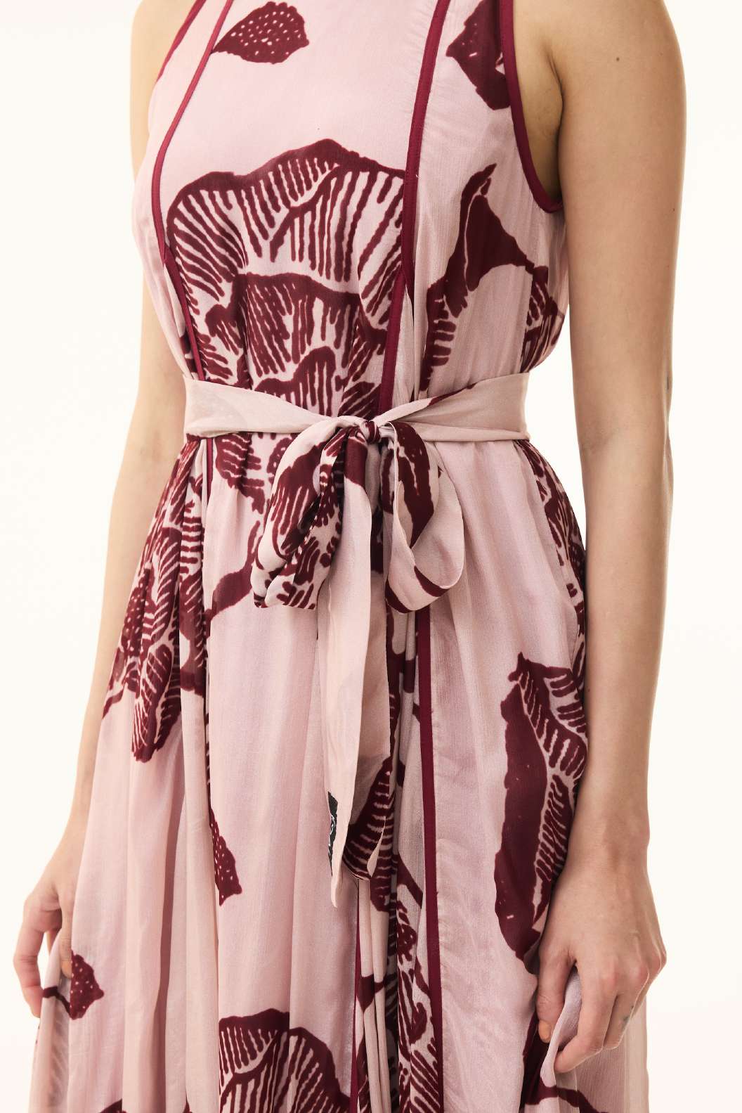 PEACH AND RED FLORAL SLEEVELESS LONG DRESS