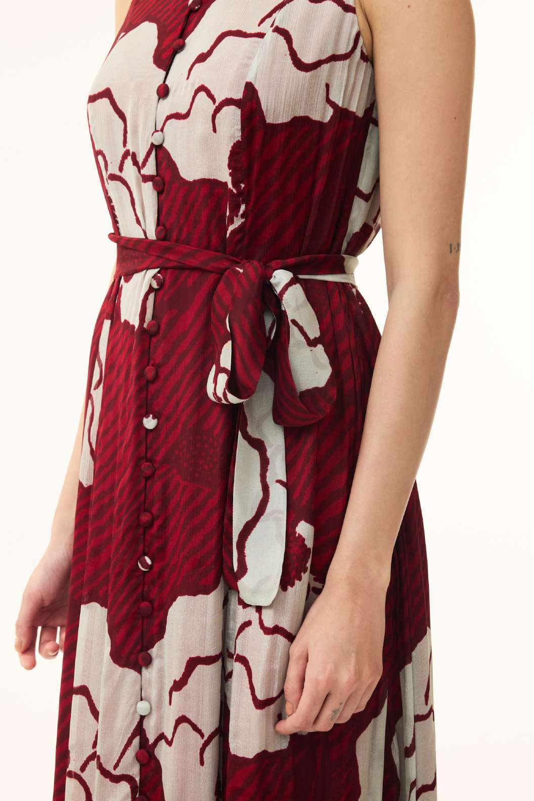 RED AND BEIGE FLORAL LONG DRESS