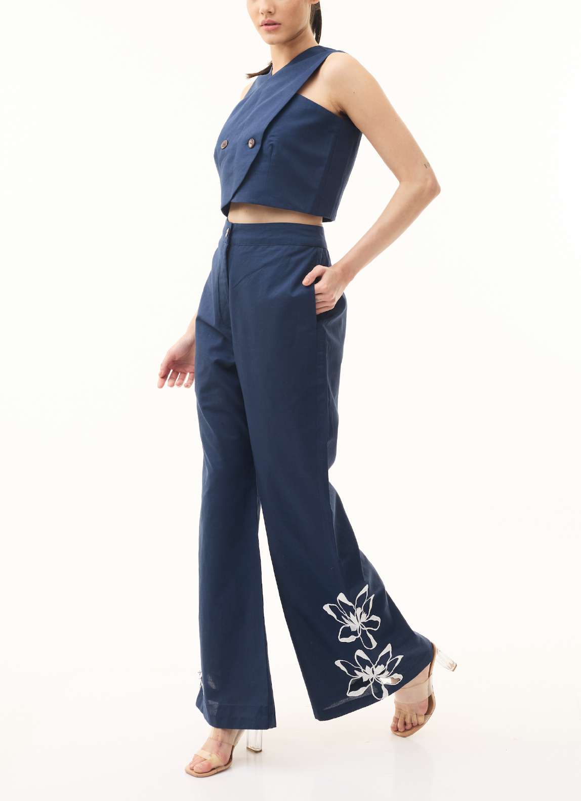 DARK BLUE WRAP SHORT TOP